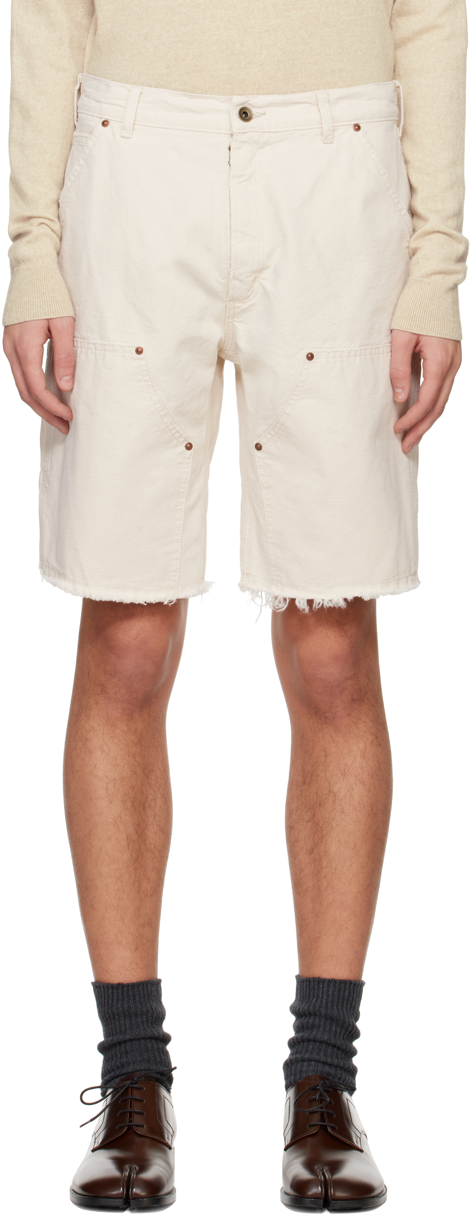 Beige Stud Denim Shorts