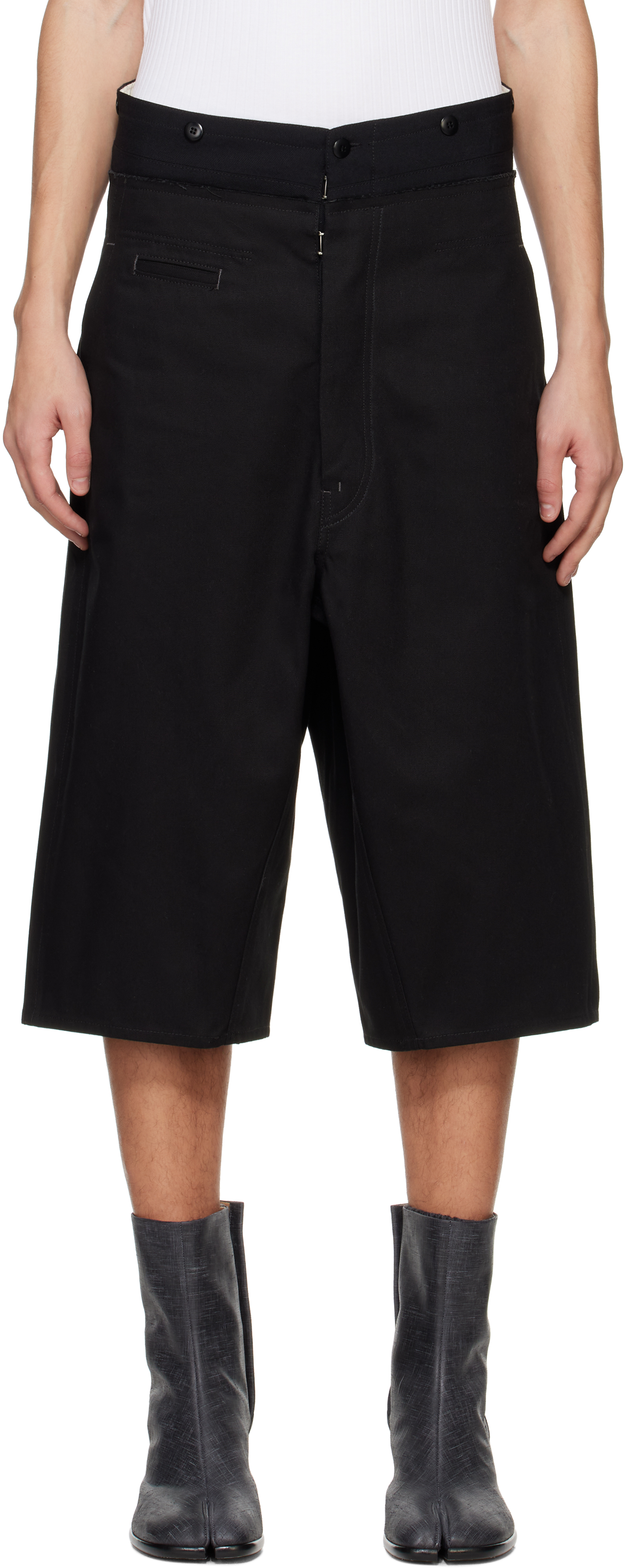 Black Spliced Cotton Shorts