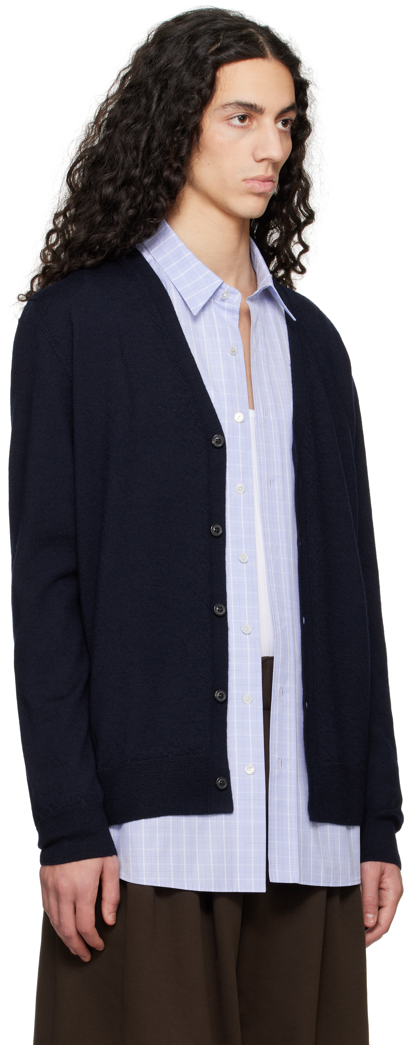 Maison Margiela Navy Elbow Patch Cardigan In 524m Dark Blue
