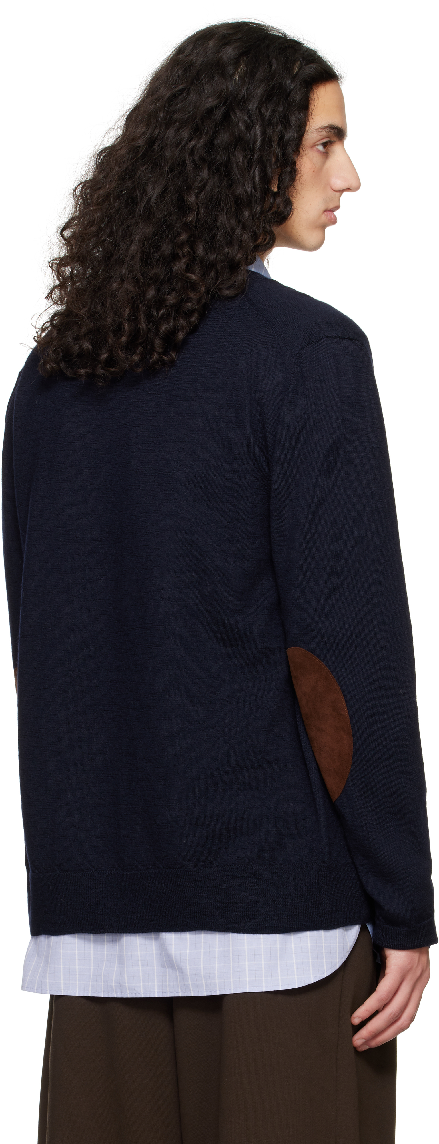 Maison Margiela Navy Elbow Patch Cardigan In 524m Dark Blue