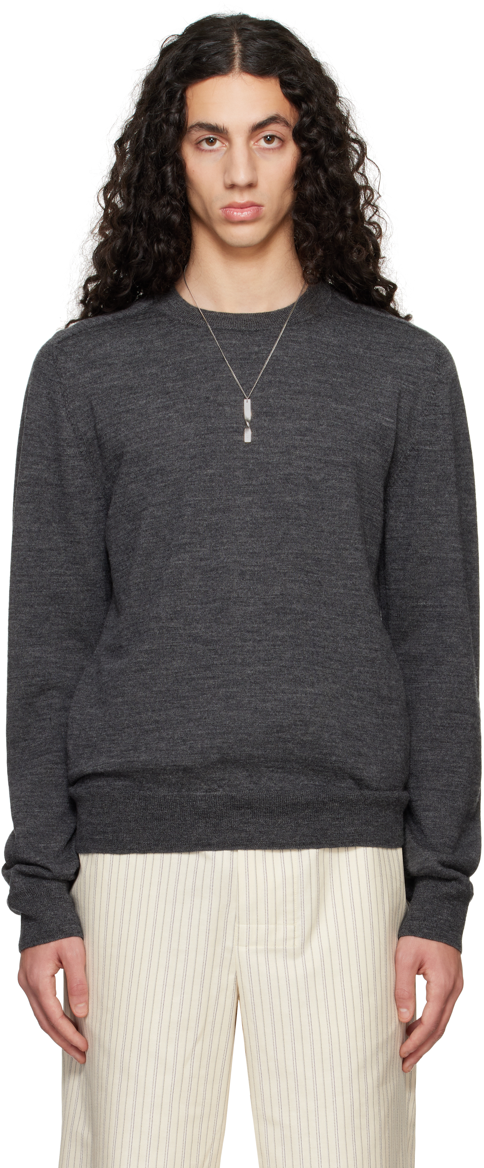 Maison Margiela: Gray Elbow Patch Sweater | SSENSE Maison Margiela: Gray Elbow Patch Sweater | SSENSE