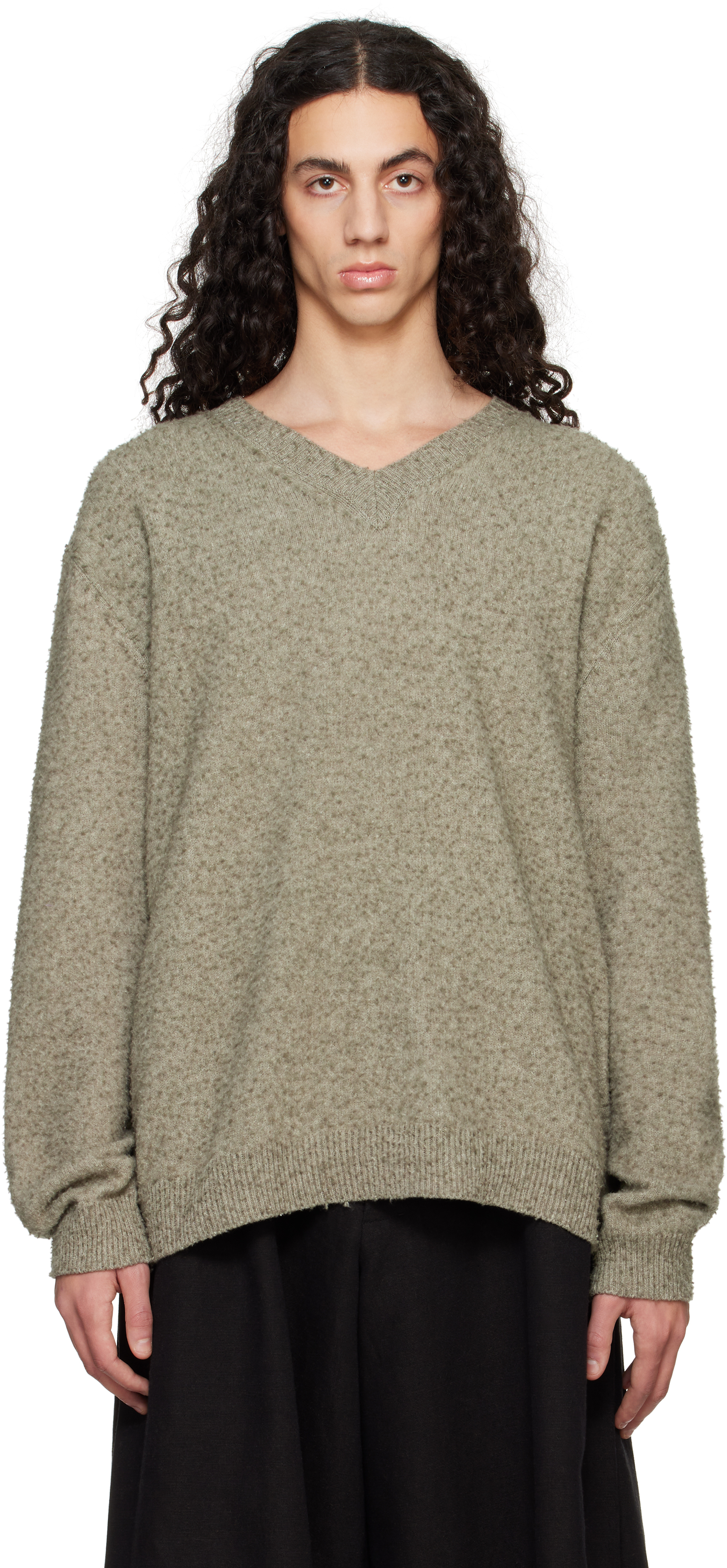 Green Pilling V-Neck Sweater