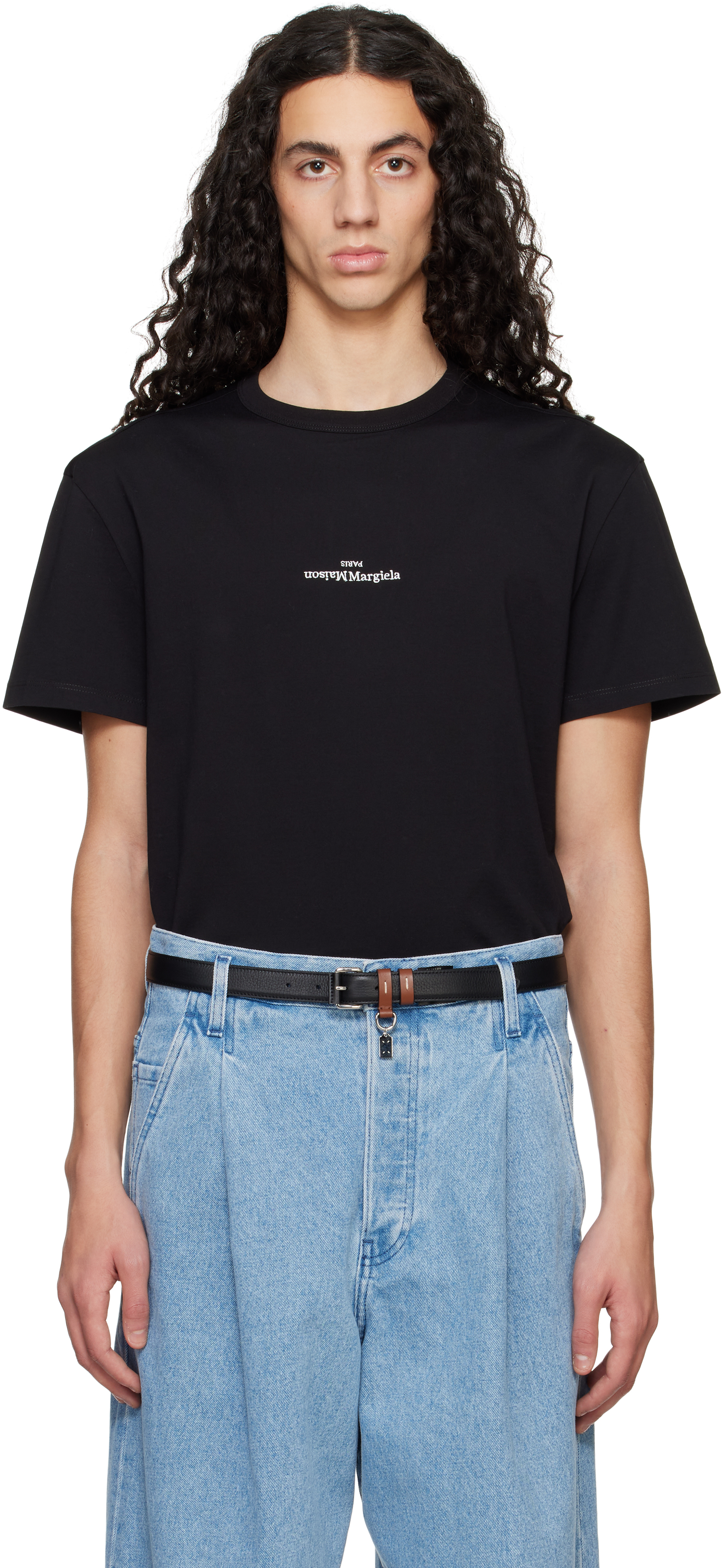 Maison Margiela: ブラック Distorted Logo Tシャツ | SSENSE 日本