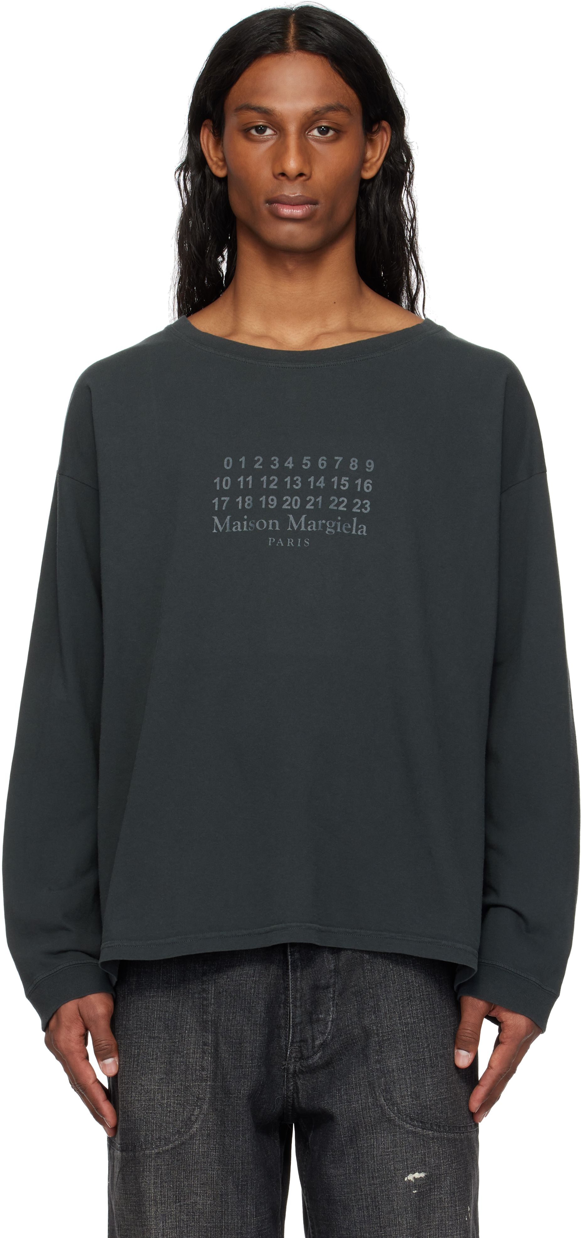 Maison Margiela Black Printed Logo T-shirt In 969 Washed Black