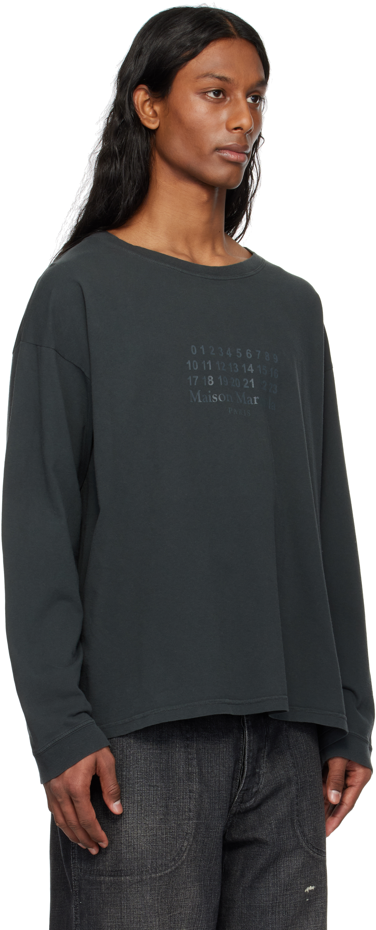 Maison Margiela Black Printed Logo T-shirt In 969 Washed Black