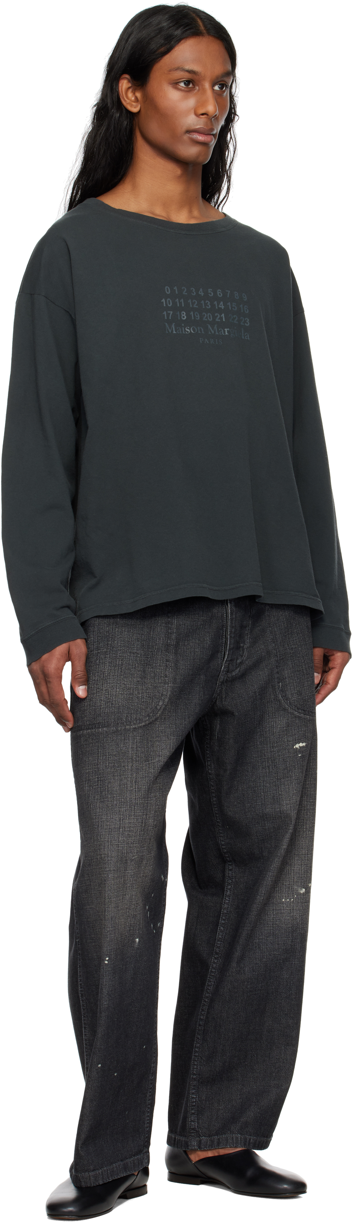 Maison Margiela Black Printed Logo T-shirt In 969 Washed Black