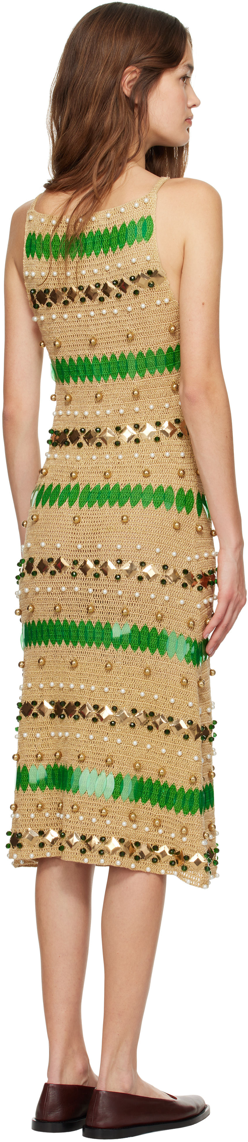 Bode Gold Calypso Midi Dress In Gold Gold