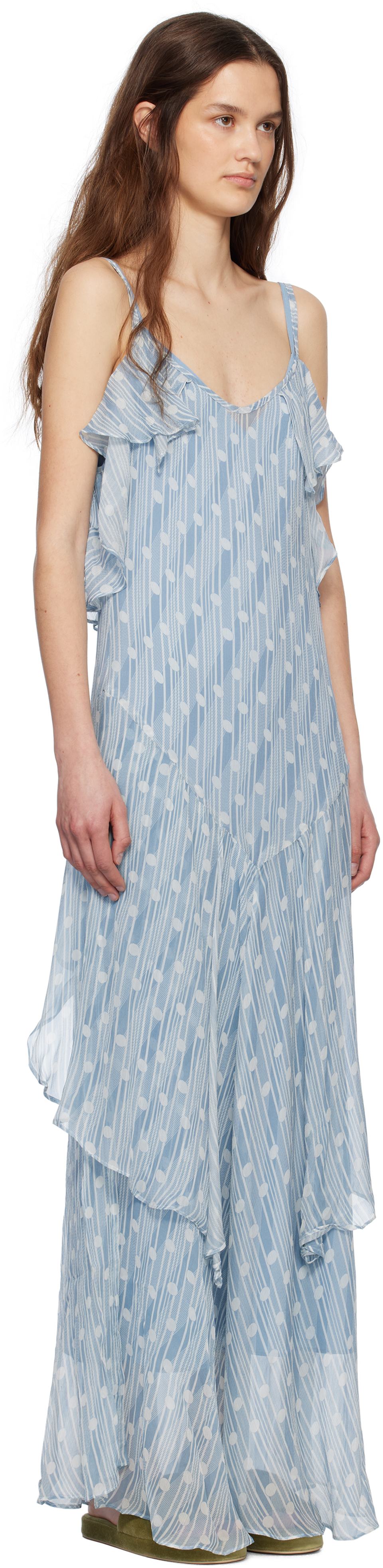 Shop Bode Blue Meridian Maxi Dress In Blue Cream Blcrm