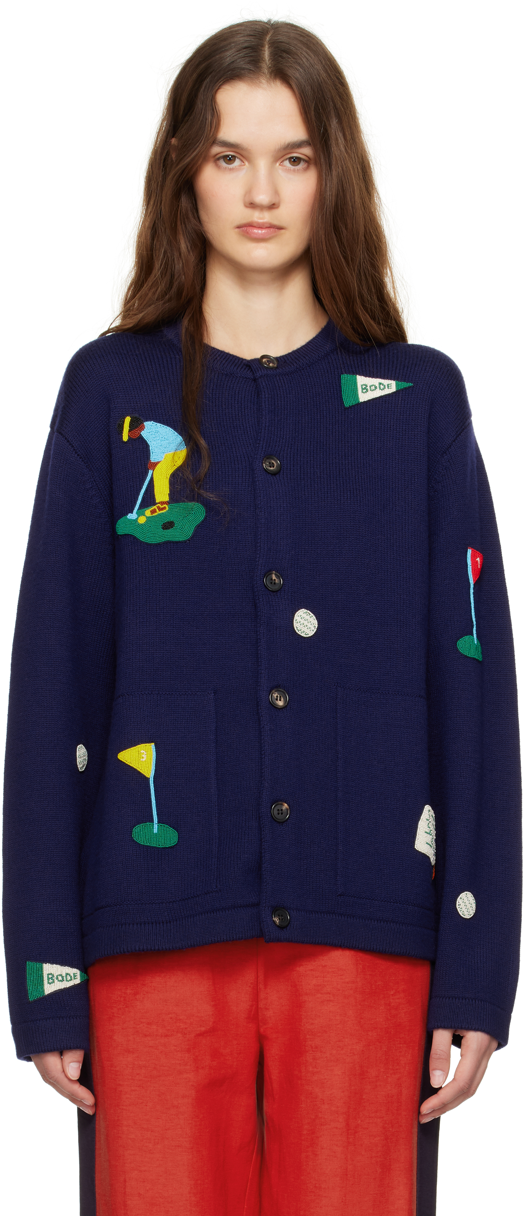 Shop Bode Navy Golf Cardigan In Navy Navy