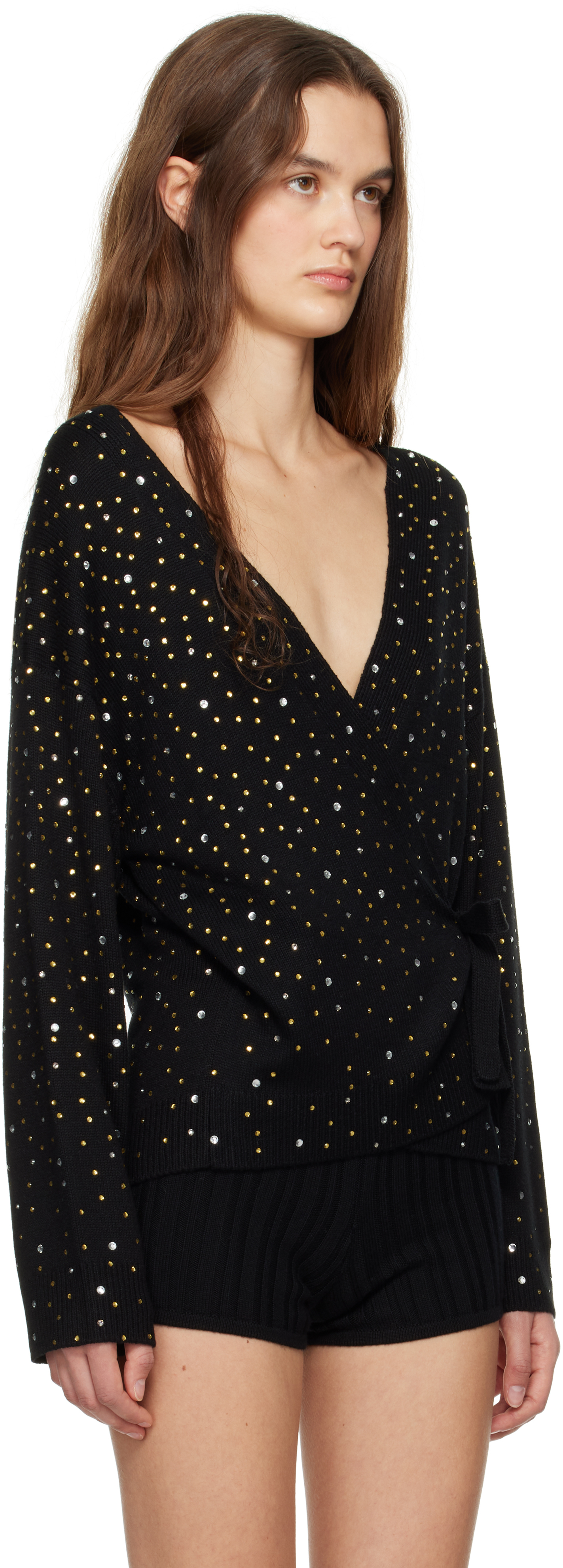 Bode Black Embellished Oak Wrap Cardigan In Black Black