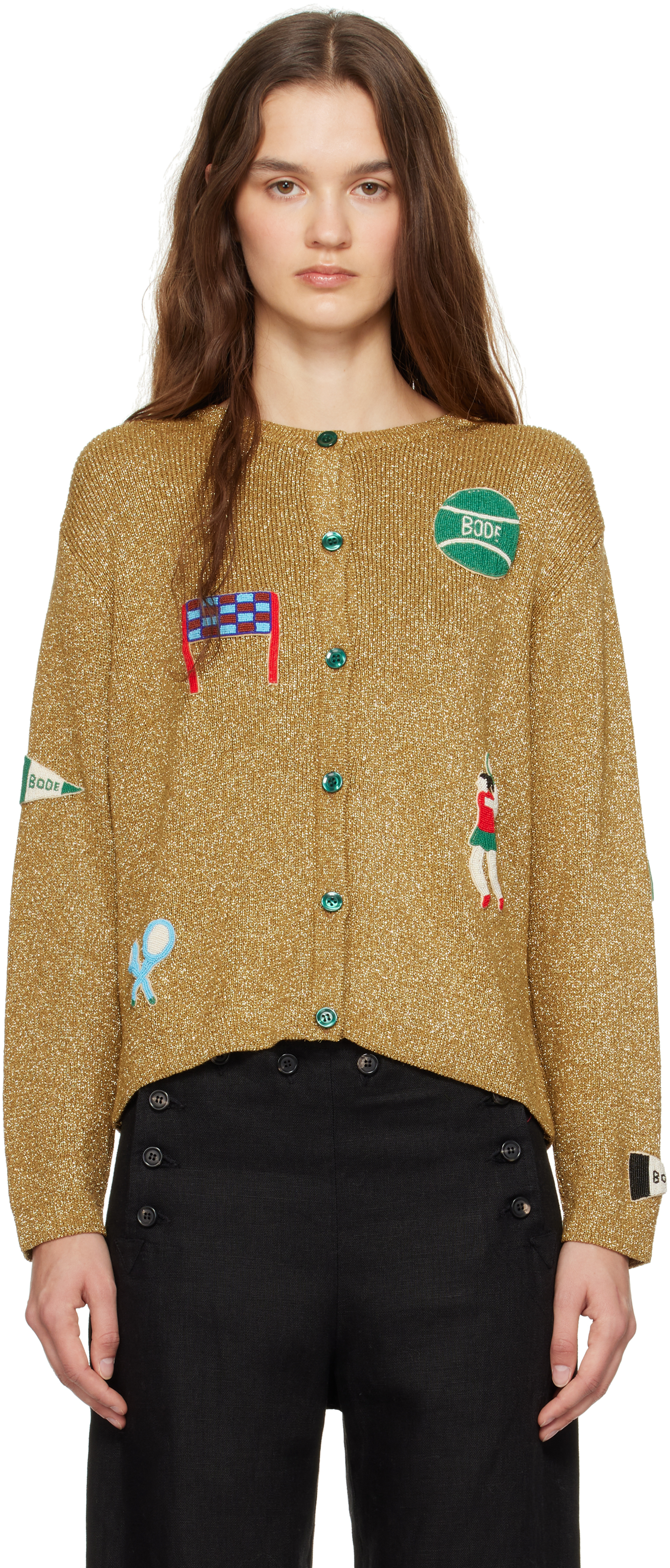 Shop Bode Gold Game Point Cardigan In Gold Gold