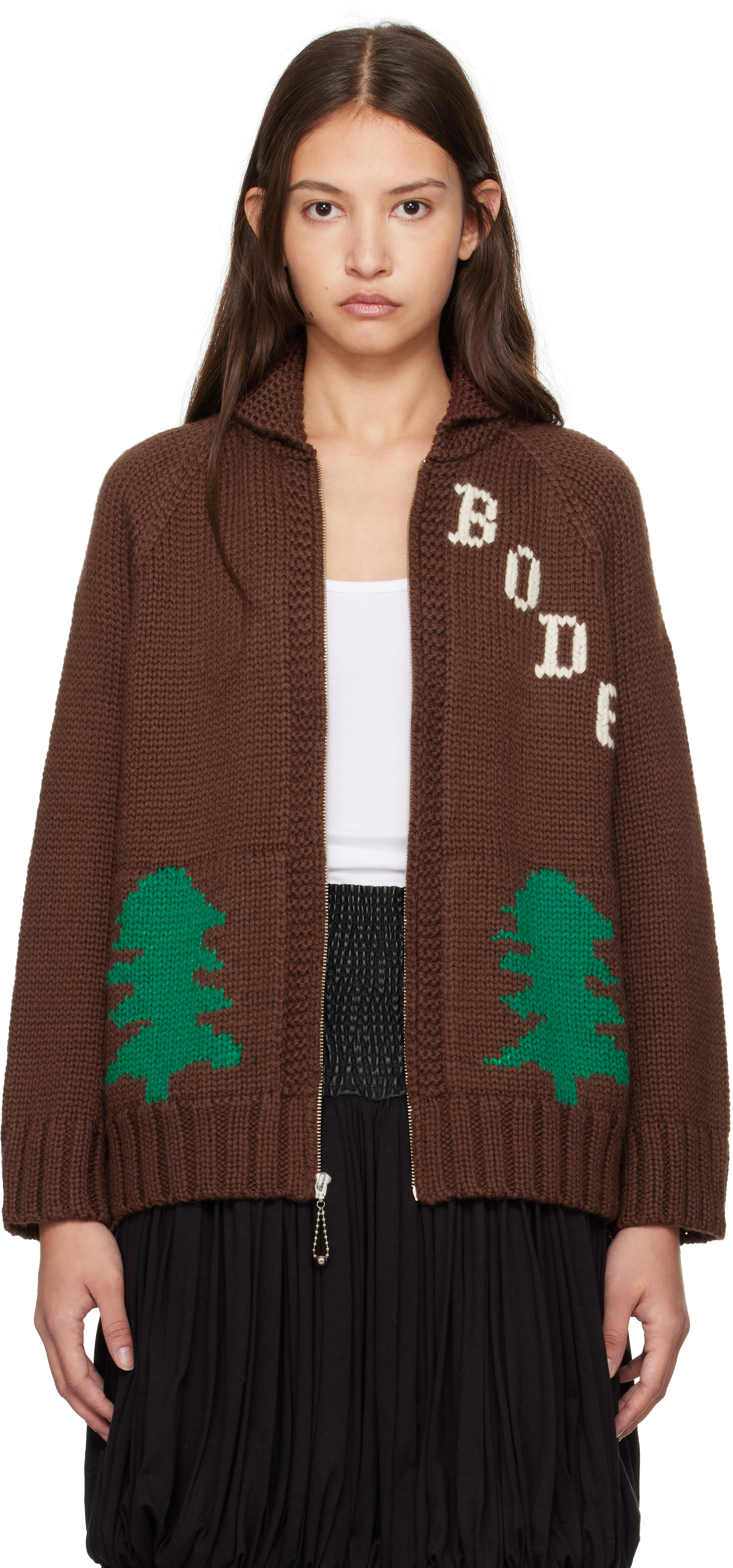 Brown Fir Shawl Collar Cardigan