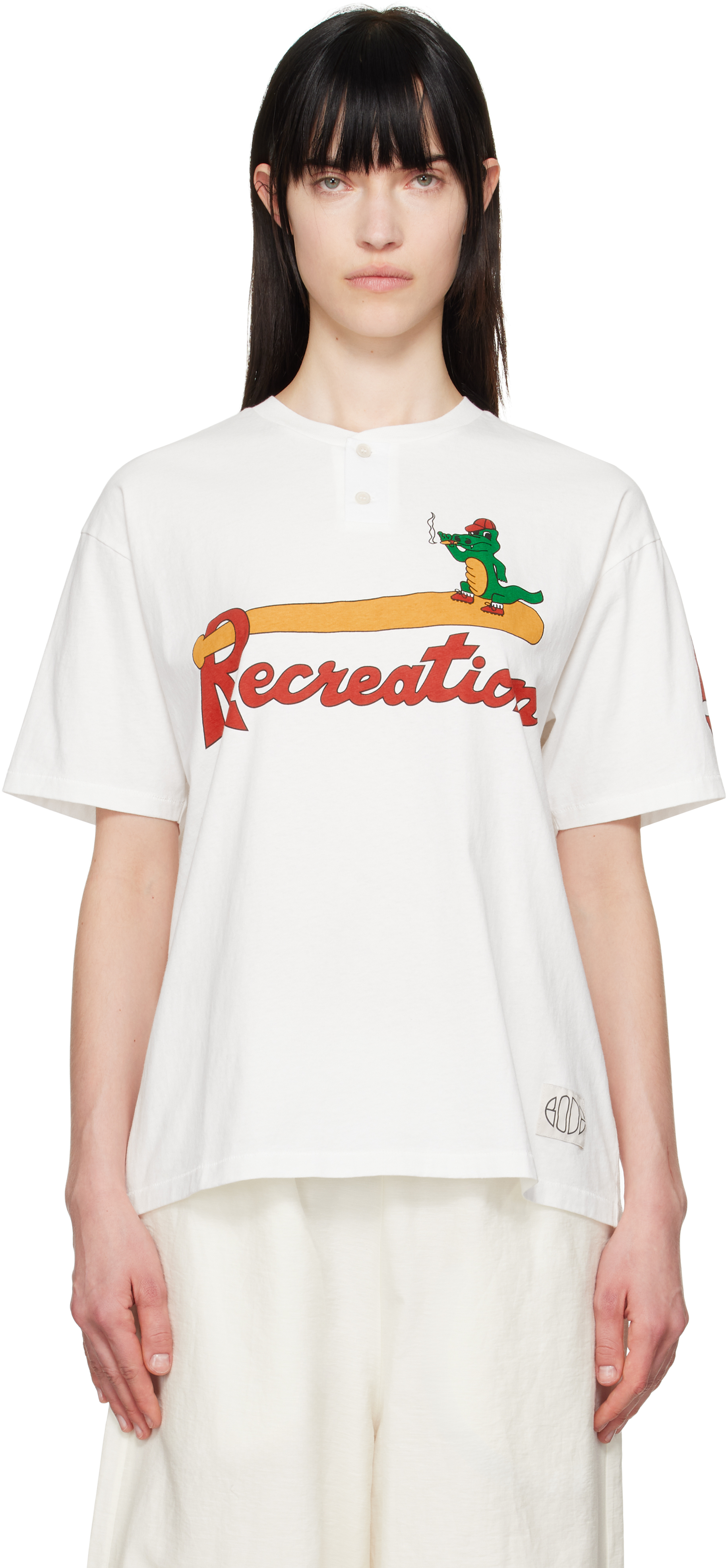 【関税込み】Bode ホワイト Reptile Rec ヘンリーネック Tシャツ Bode: ホワイト Reptile Rec ヘンリーネック Tシャツ | SSENSE 日本