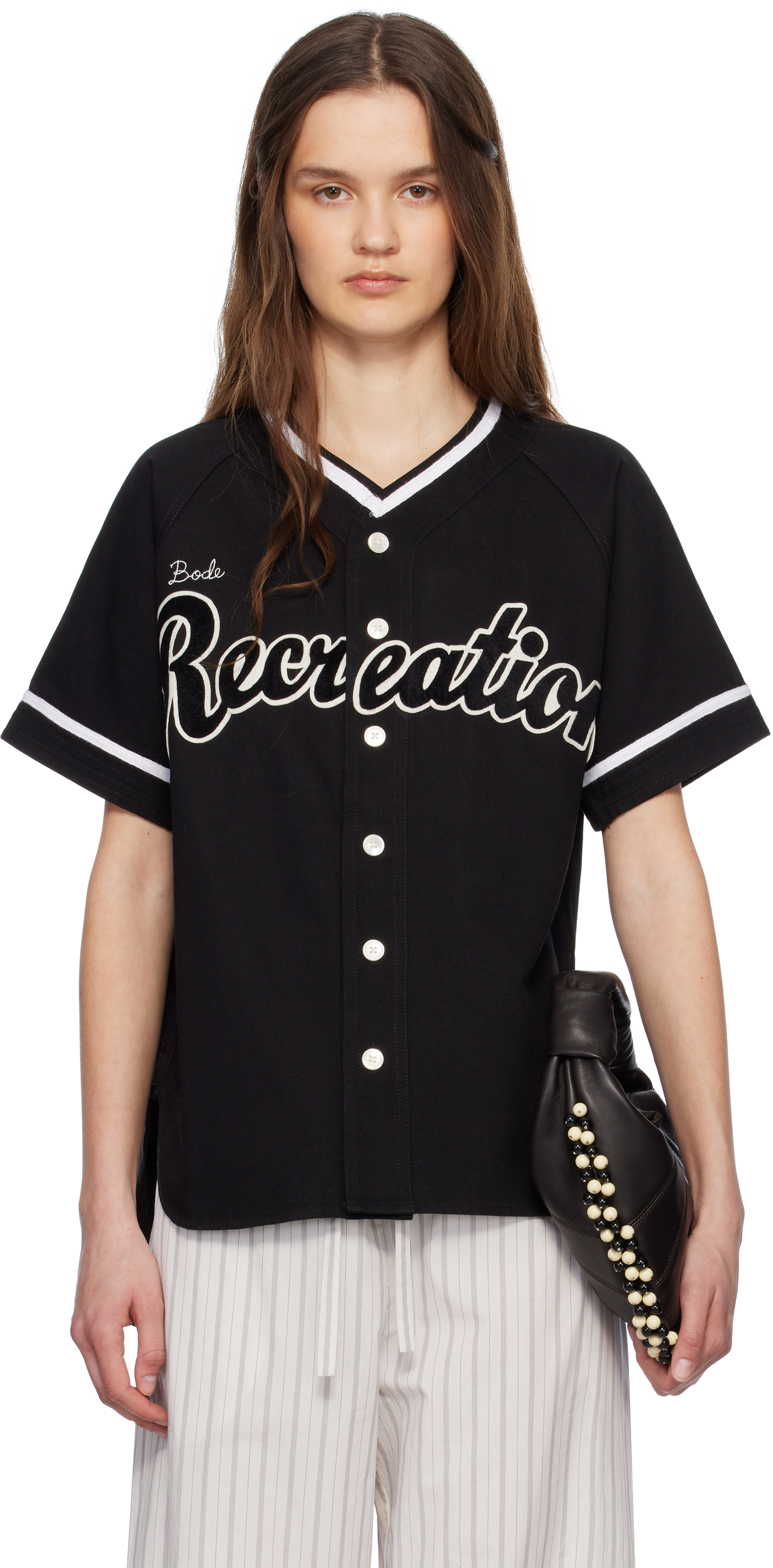 Bode Black Baseball Shirt In Black