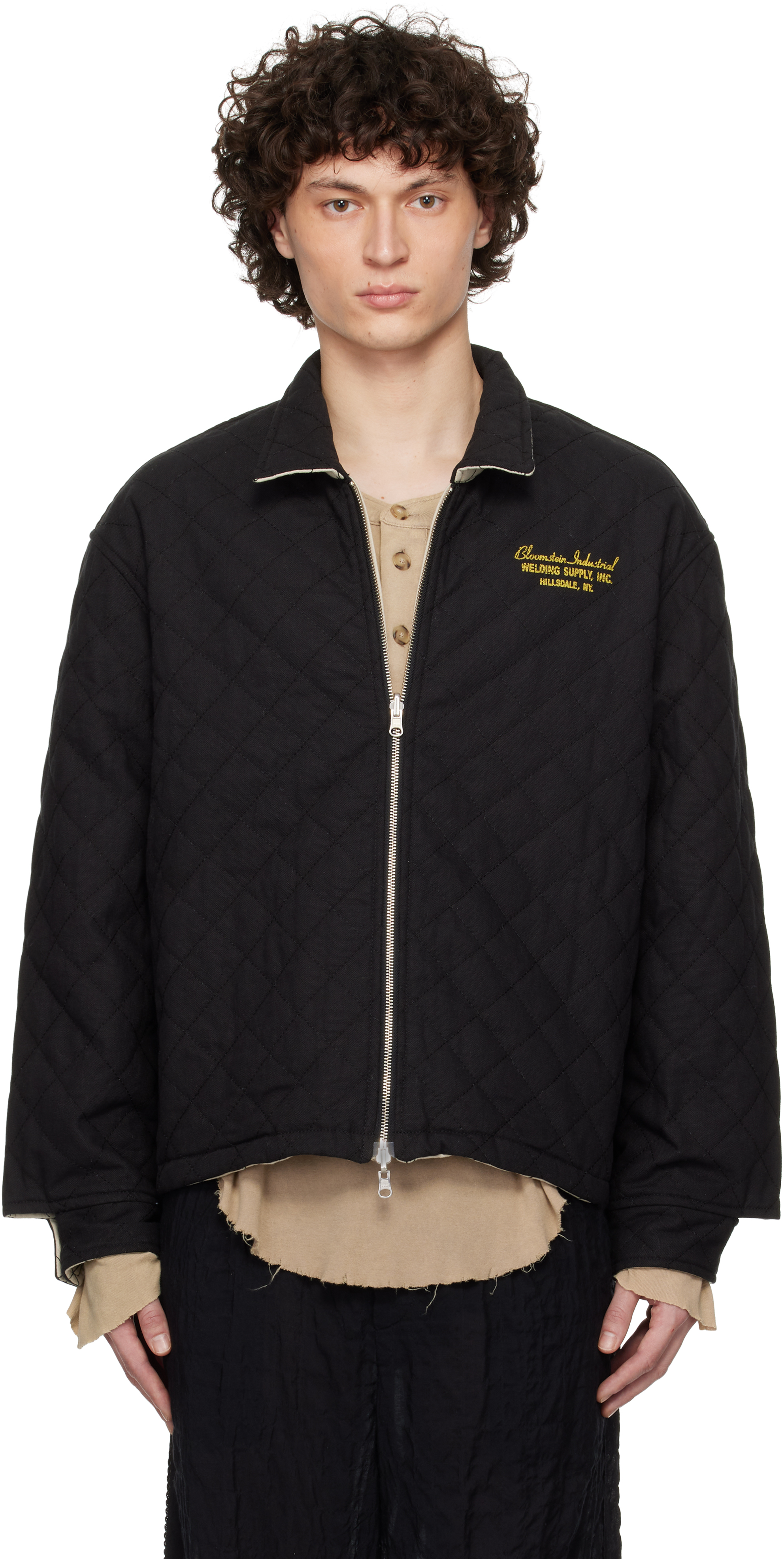 Black & Beige Bloomstein Quilted Reversible Jacket