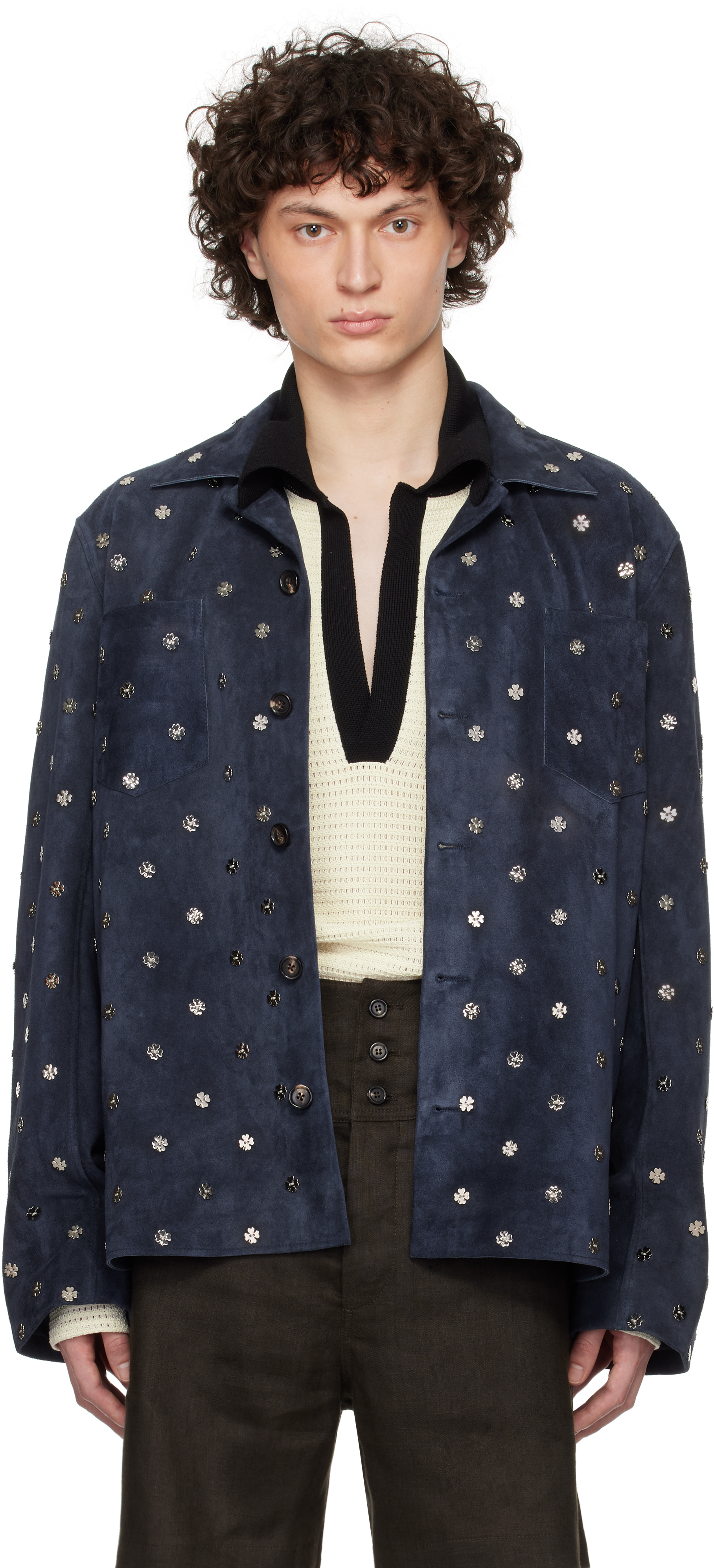 Navy Clover Suede Work Shirt