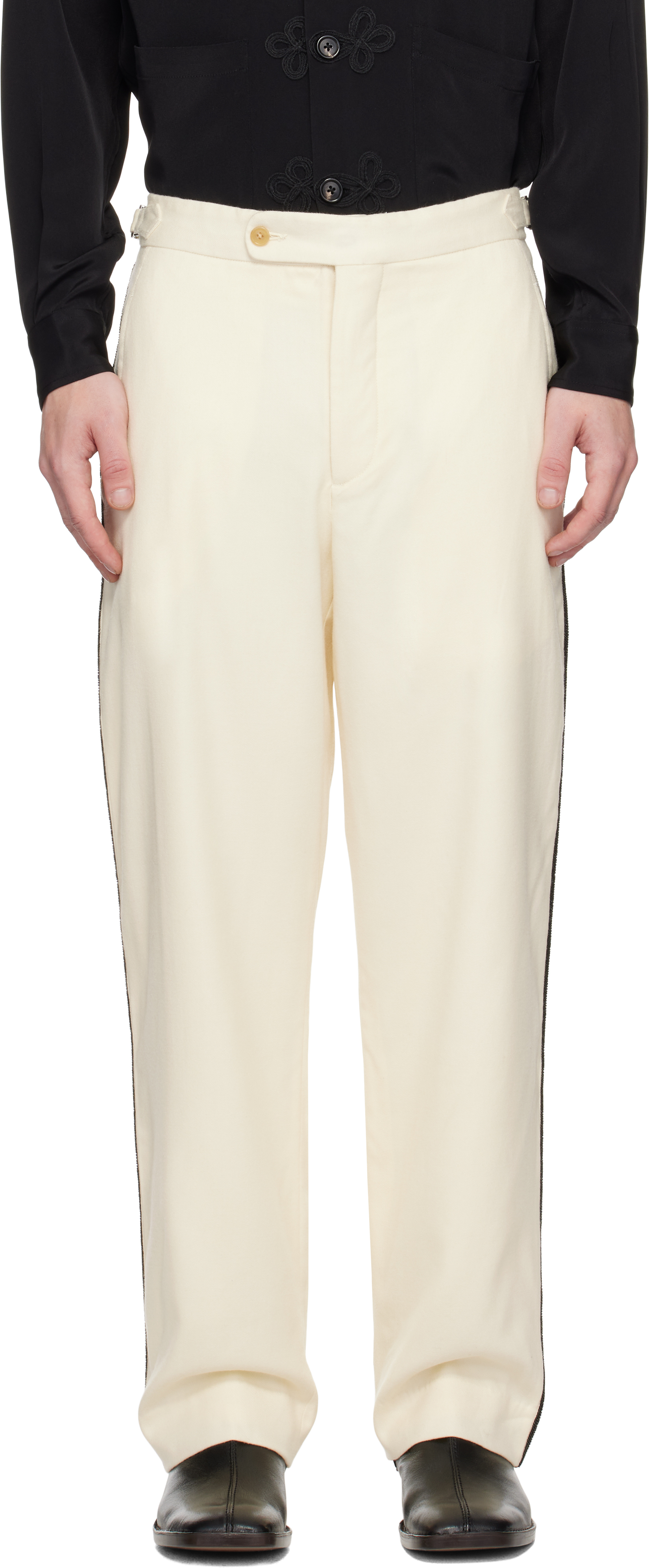 Bode Off-white Beaded Player Trousers In Black Cream