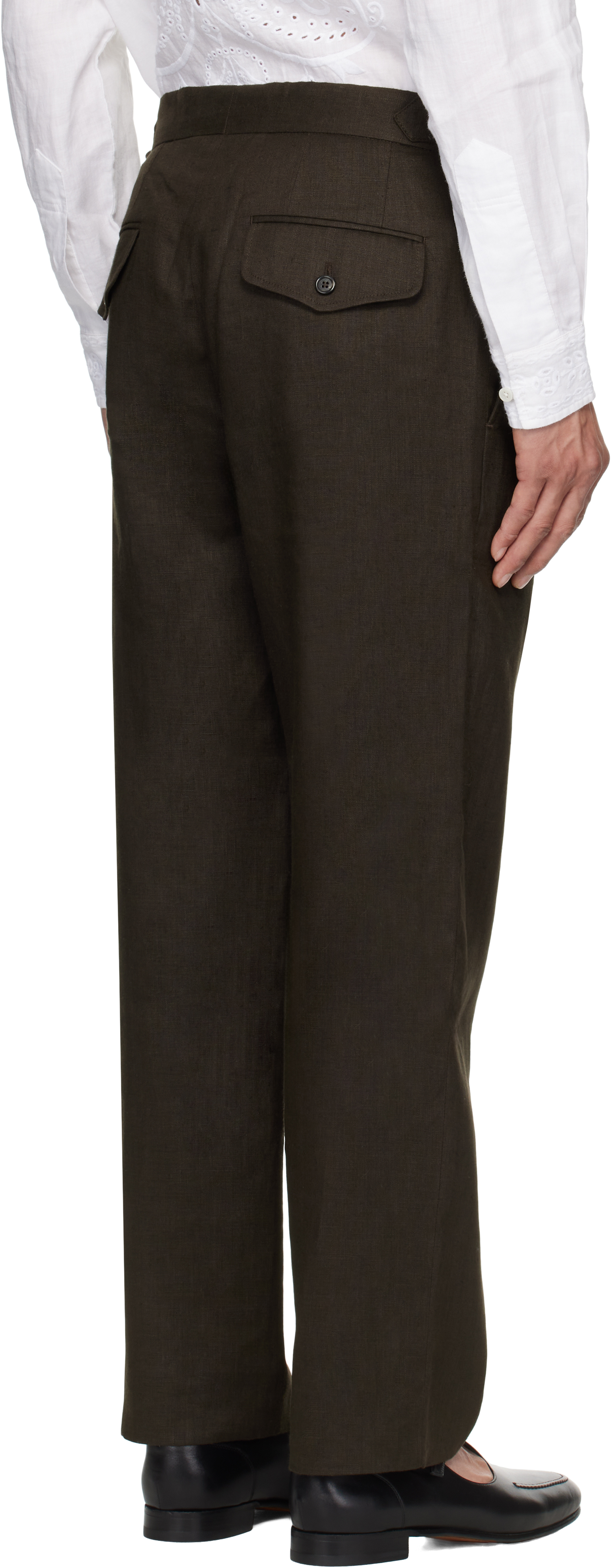 Bode Nrown Lightweight Linen Side-buckle Trousers In Brown Black