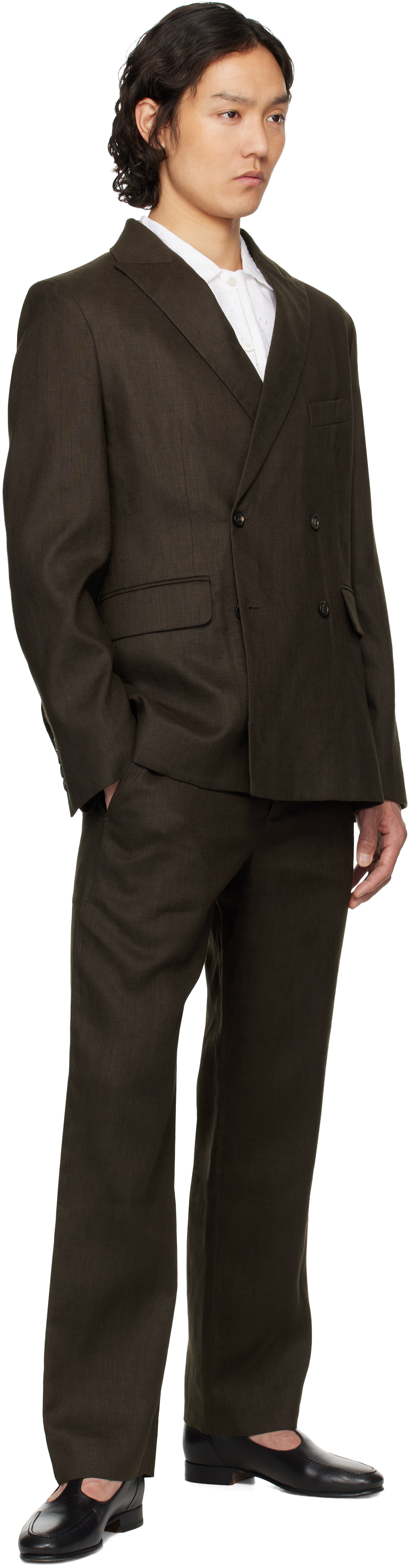 Bode Nrown Lightweight Linen Side-buckle Trousers In Brown Black
