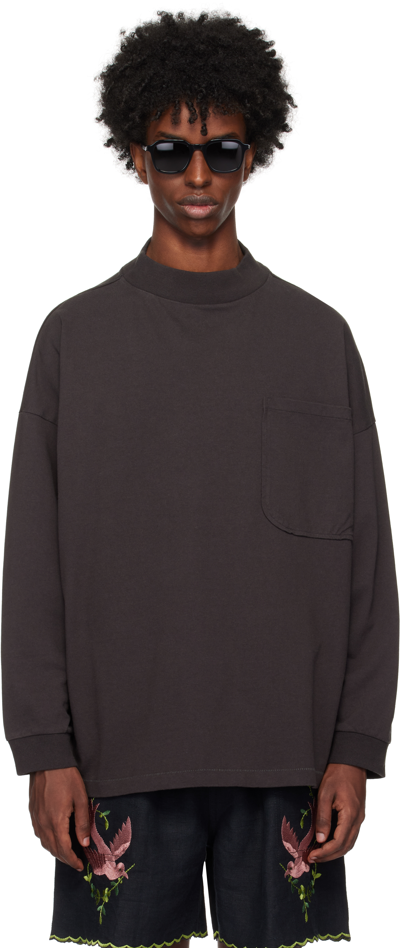 Shop Bode Black Barry Mockneck T-shirt