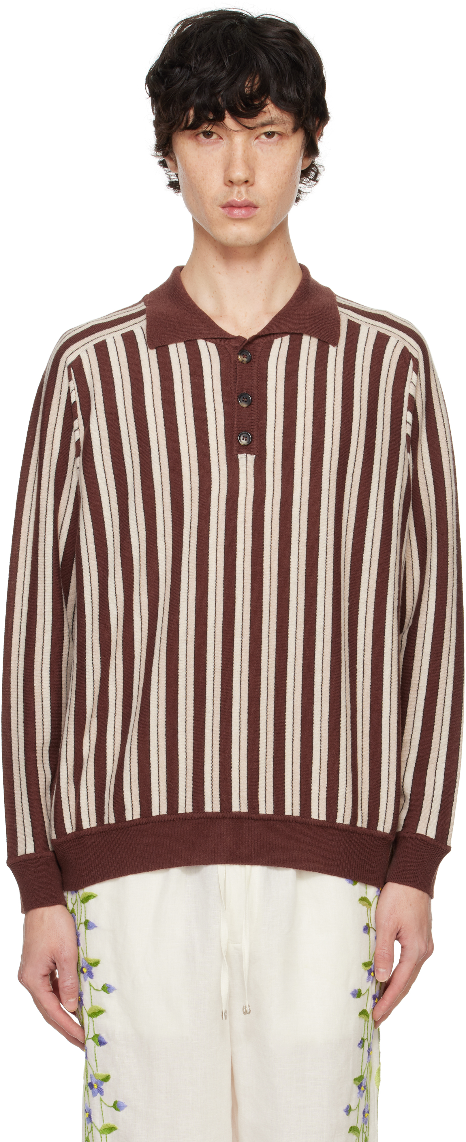 Shop Bode Brown & Off-white Hogan Stripe Polo In Brmlt