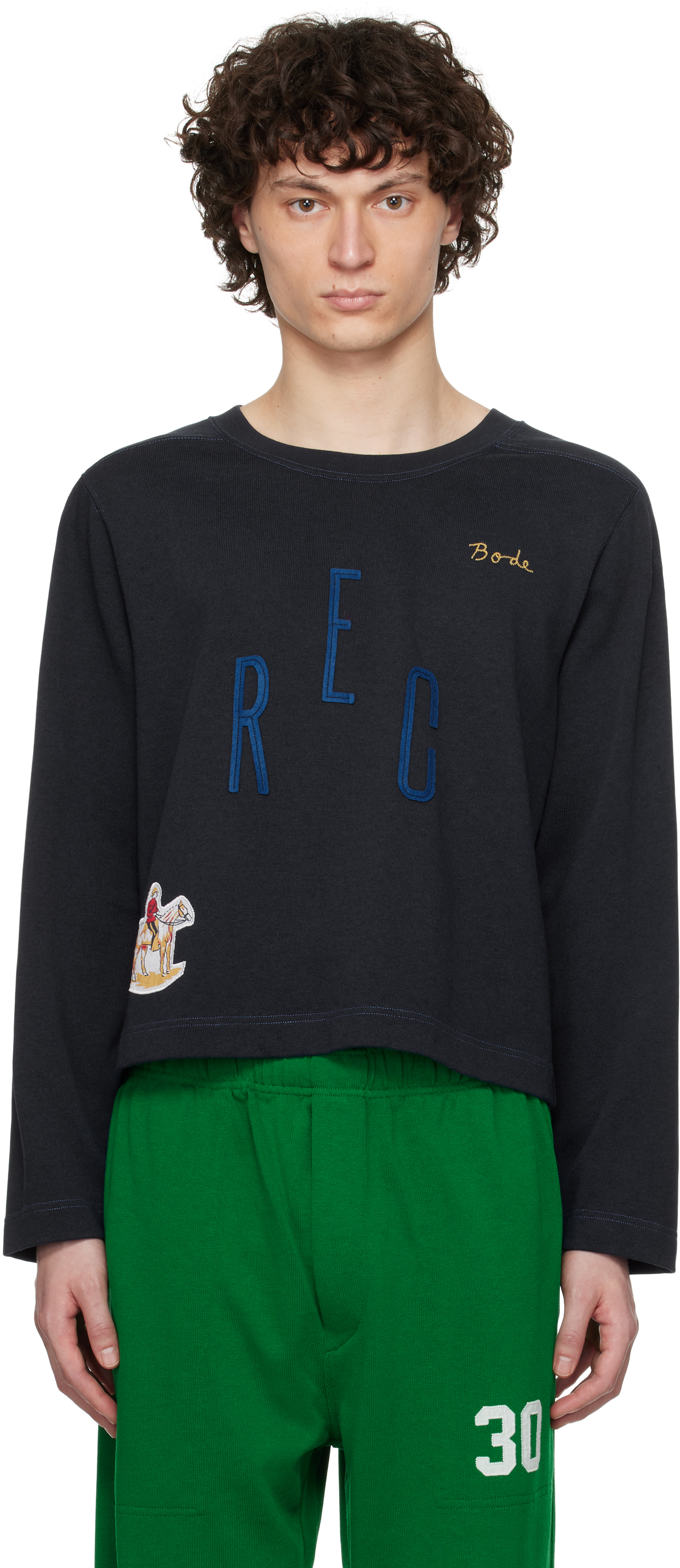 【関税込み】Bode ネイビー Rec プルオーバー Bode: ネイビー Rec プルオーバー | SSENSE 日本