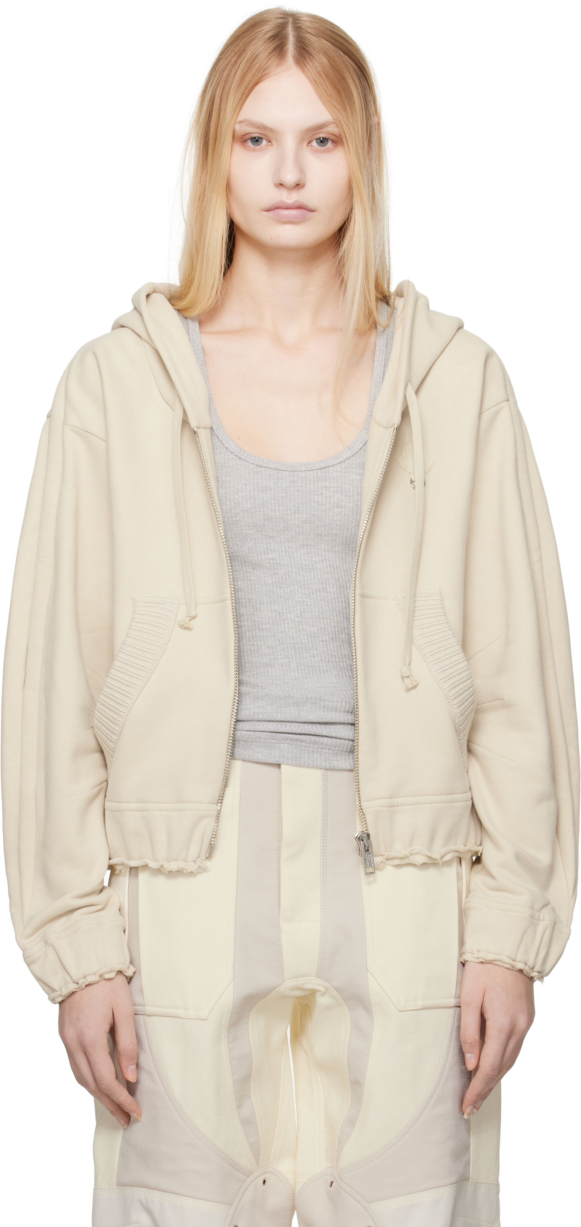 Moncler x Willow Smith Beige Zip-Up Eyelet Cotton Hoodie