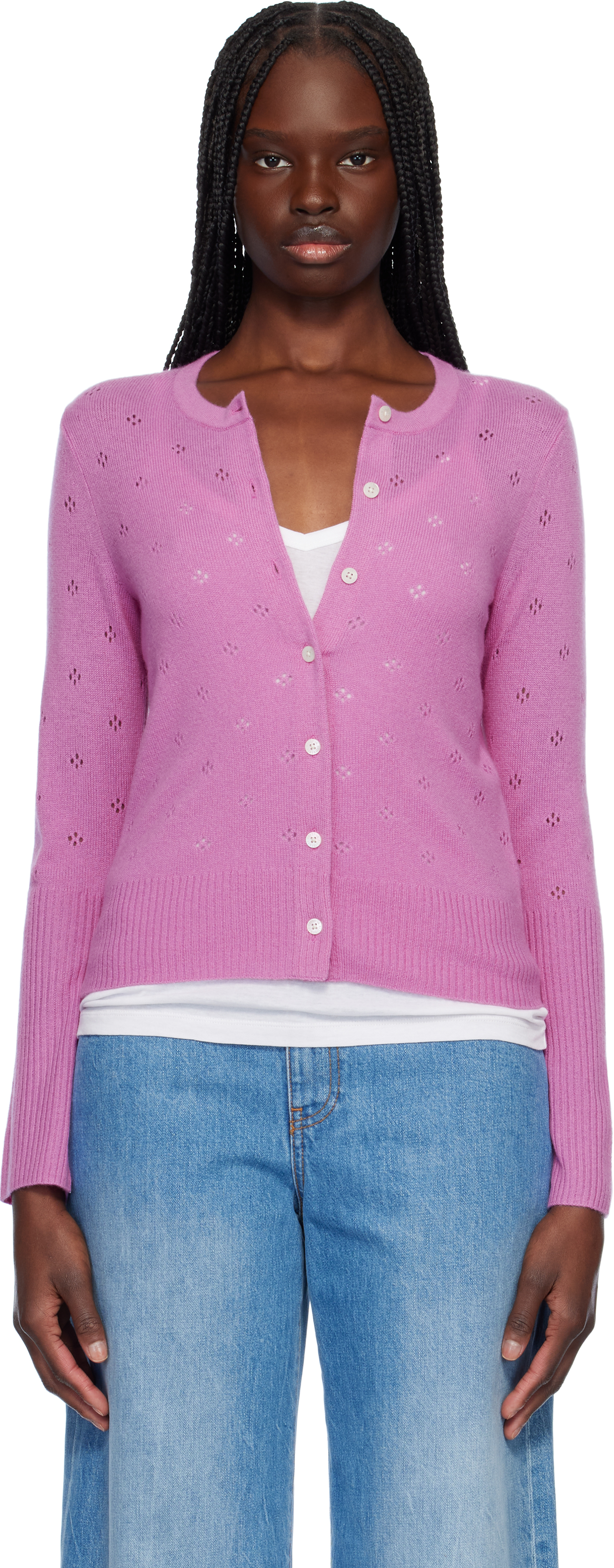 Guest In Residence Purple Jane Pointelle Cardigan In Fus Fuchsia