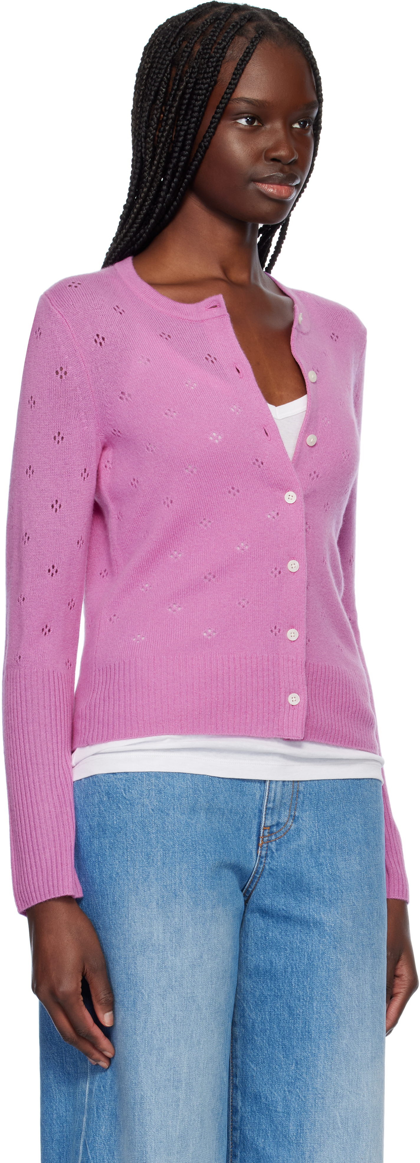 Guest In Residence Purple Jane Pointelle Cardigan In Fus Fuchsia