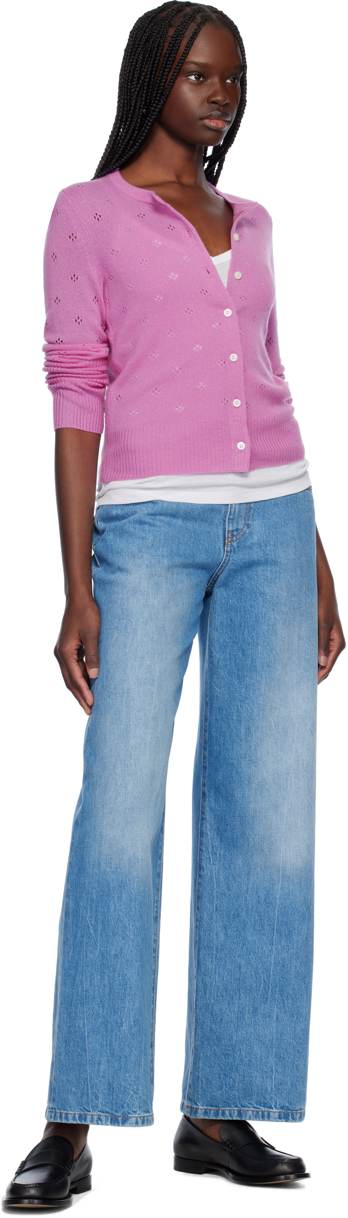 Guest In Residence Purple Jane Pointelle Cardigan In Fus Fuchsia