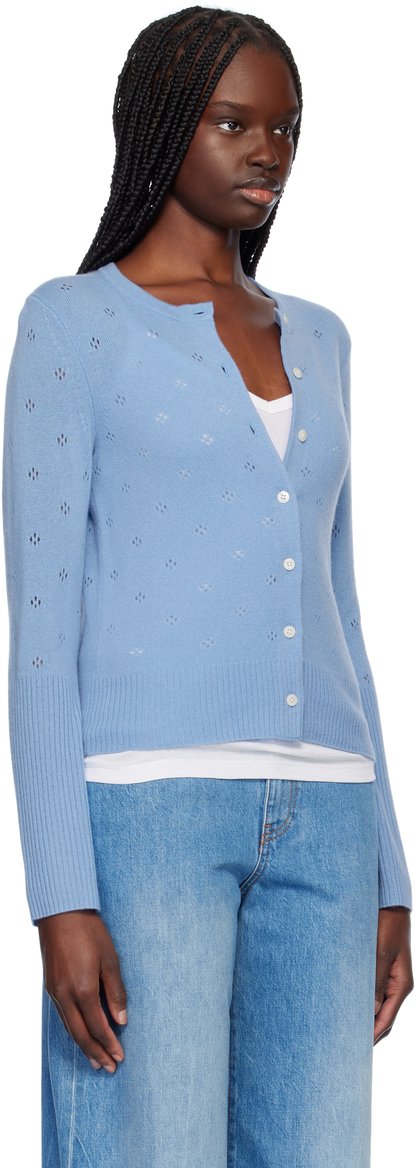 Guest In Residence Blue Jane Pointelle Cardigan In Frbl French Blue