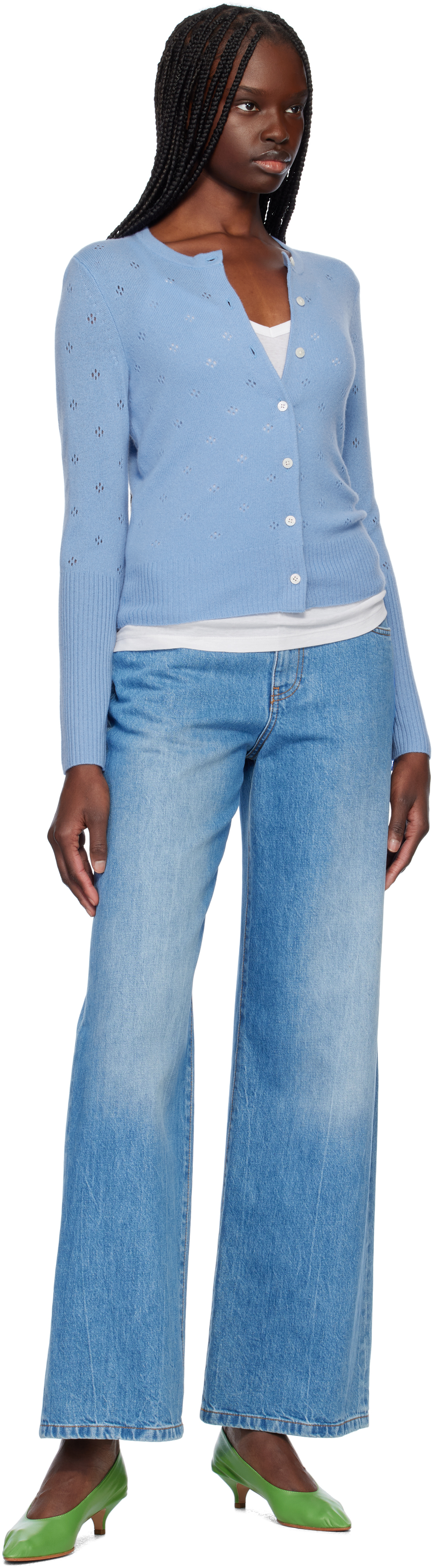 Guest In Residence Blue Jane Pointelle Cardigan In Frbl French Blue