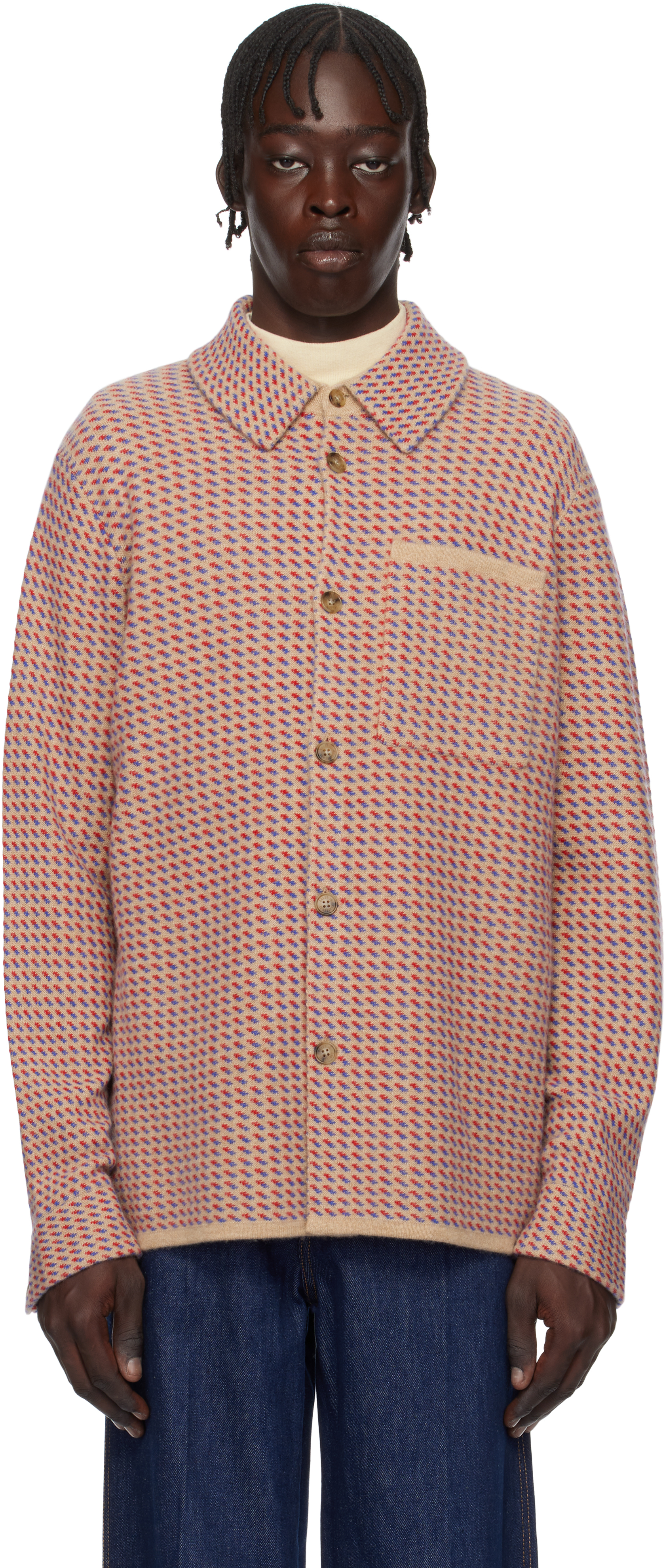 Beige & Red Tweed Work Overshirt