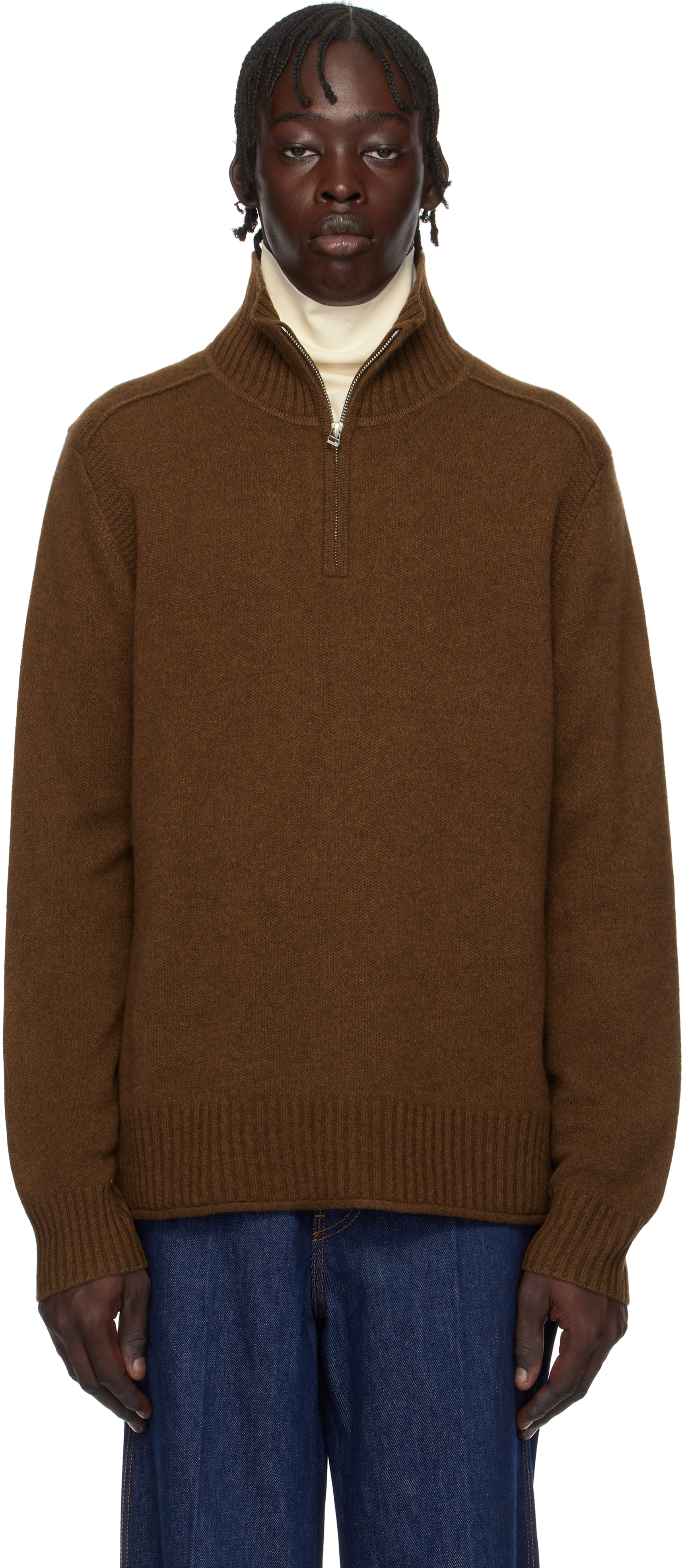 Brown Half Zip Turtleneck