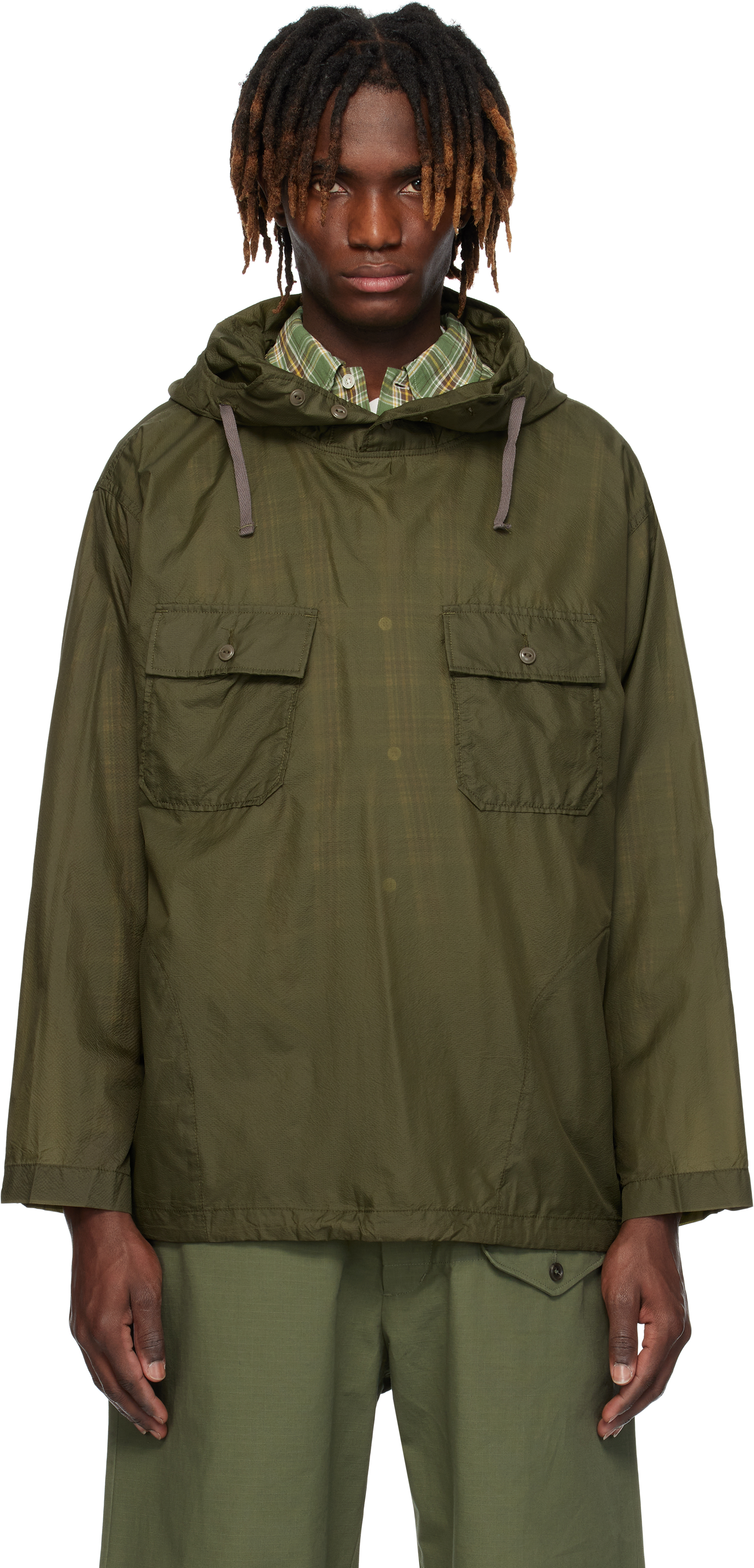 ジャケット・アウター ENGINEERED GARMENTS CAGOULE SHIRT Engineered Garments Cagoule Shirt Olive Nylon Micro Ripstop