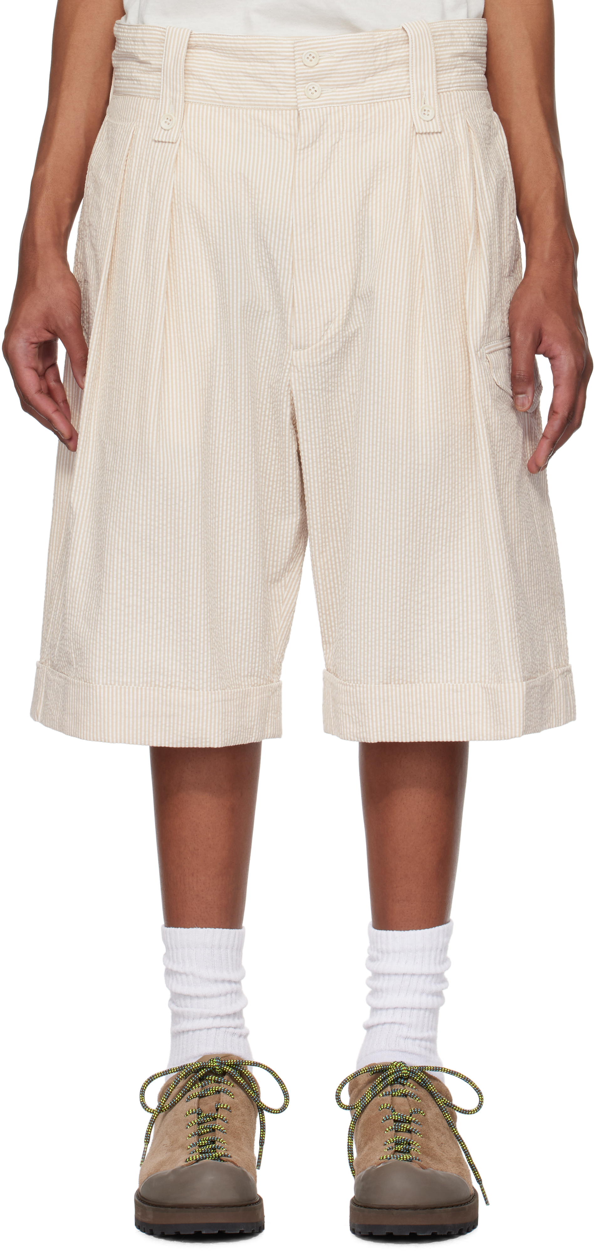 Beige & White Gurkha Shorts