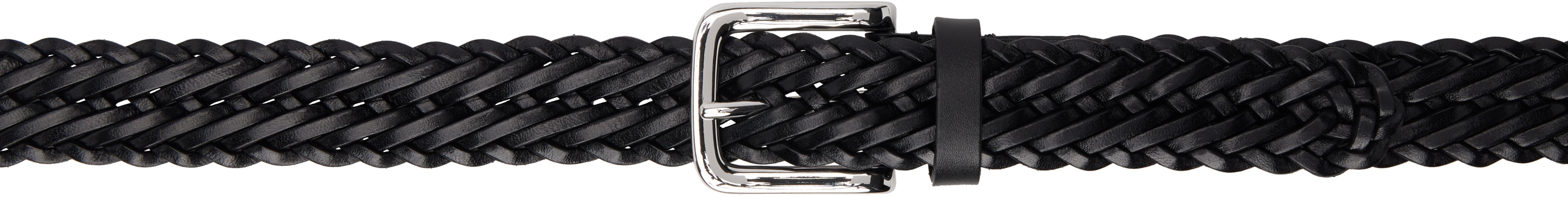 Black Narrow Woven Leather Casual Belt