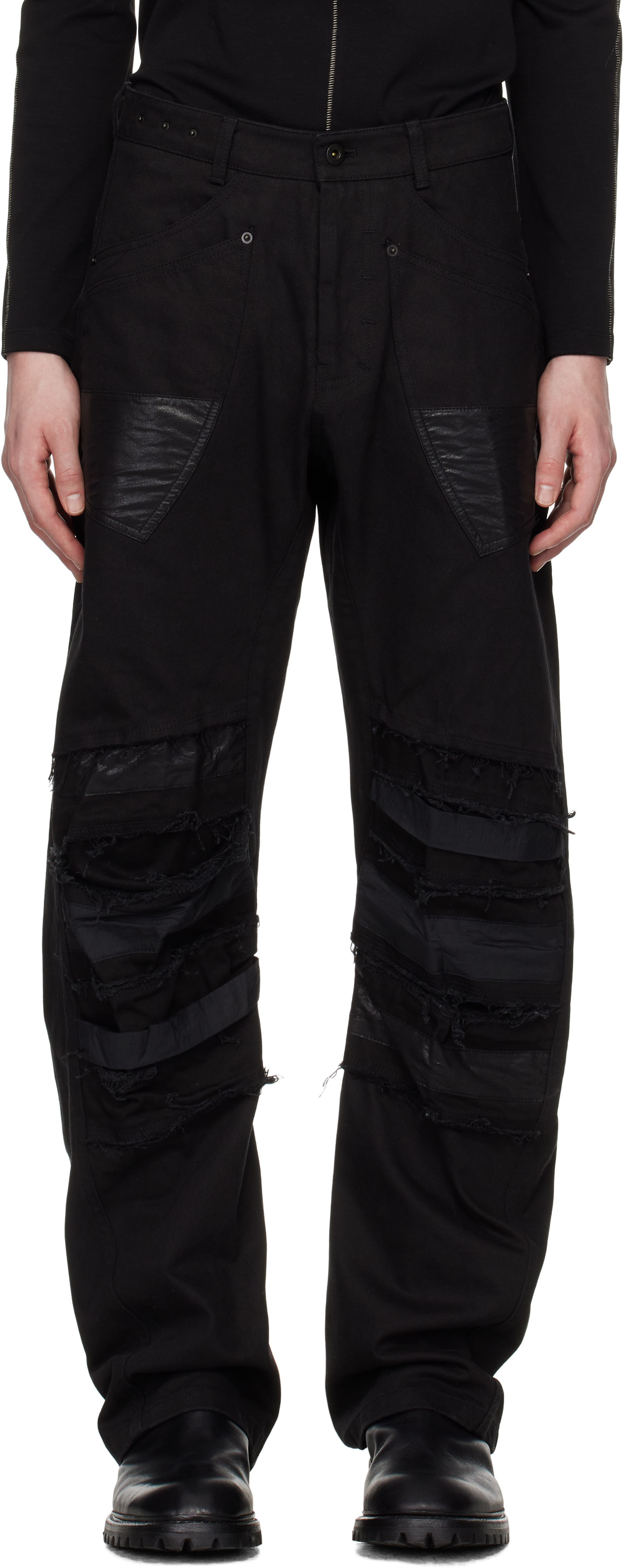 Black Human-Shell Destroyed Jeans