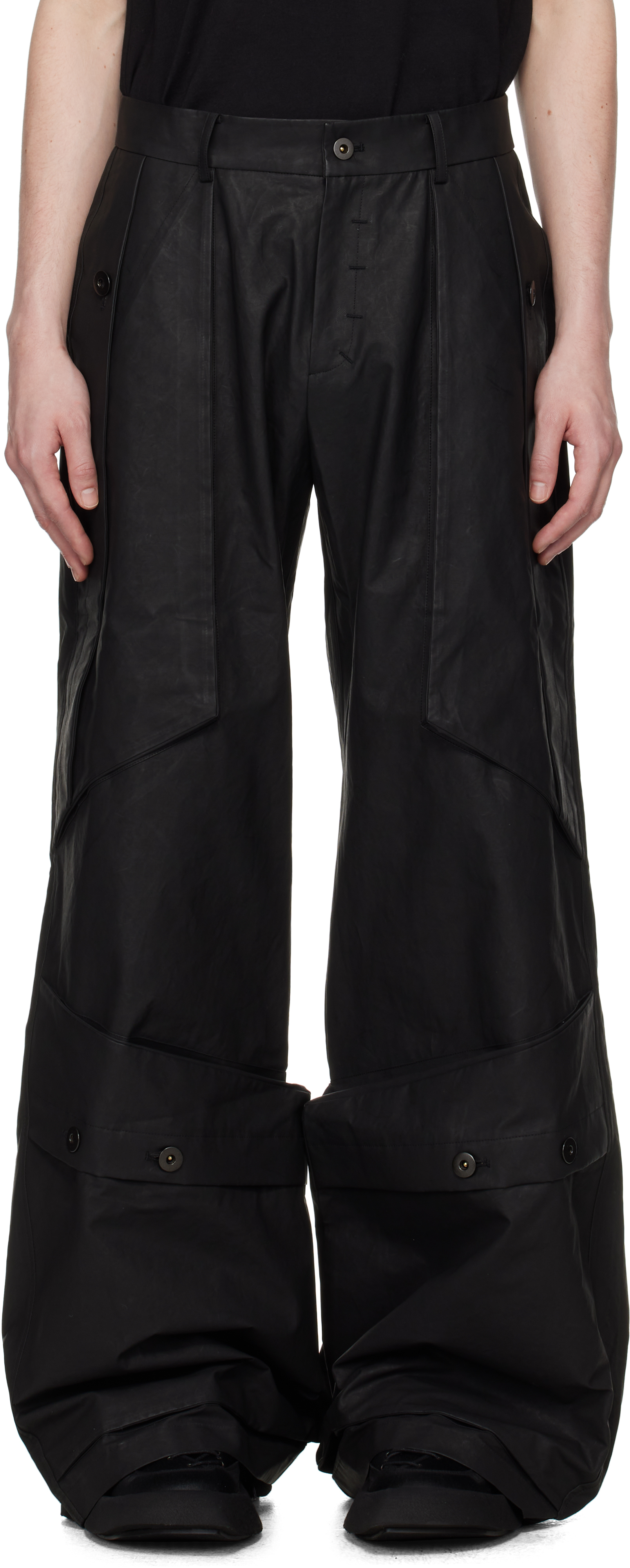 Black Coated Wide Mass Trousers
