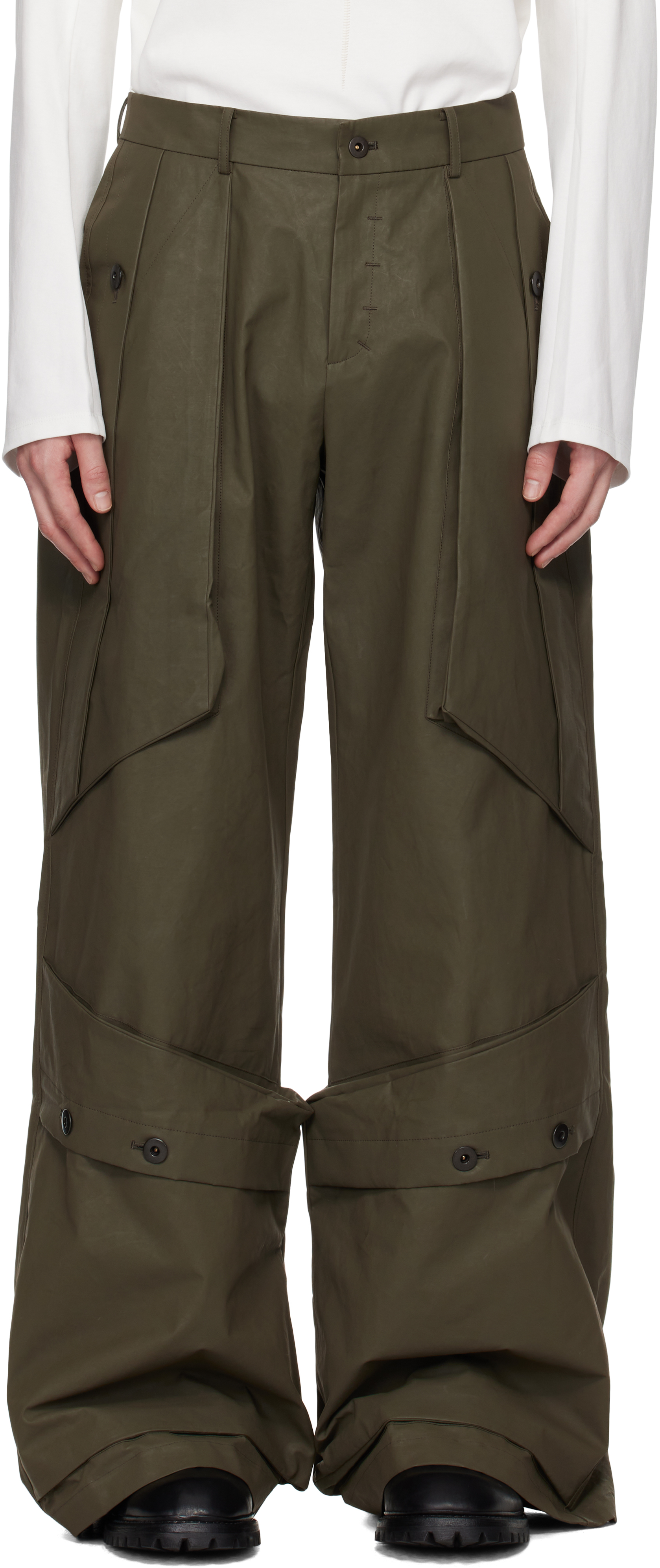 Khaki Coated Wide Mass Trousers