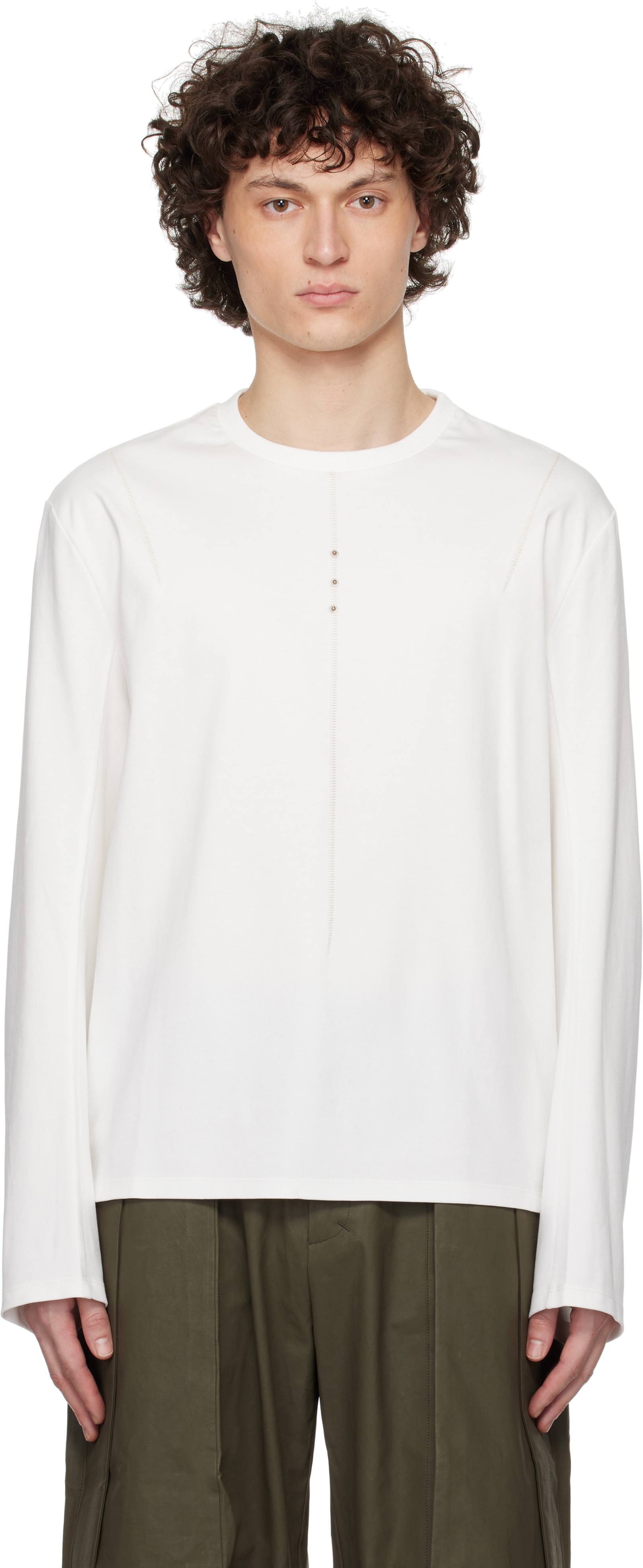 White '3 Stitches 3 Metal Plates' Long Sleeve T-shirt