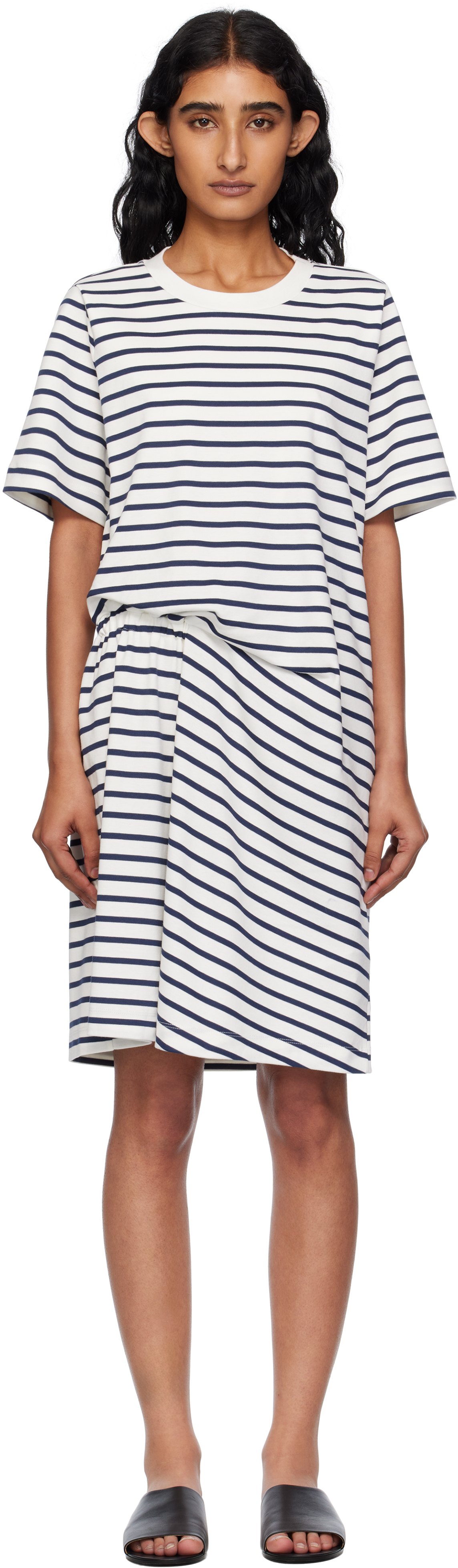 Weekend Max Mara Navy & White Pireo Minidress In Blue