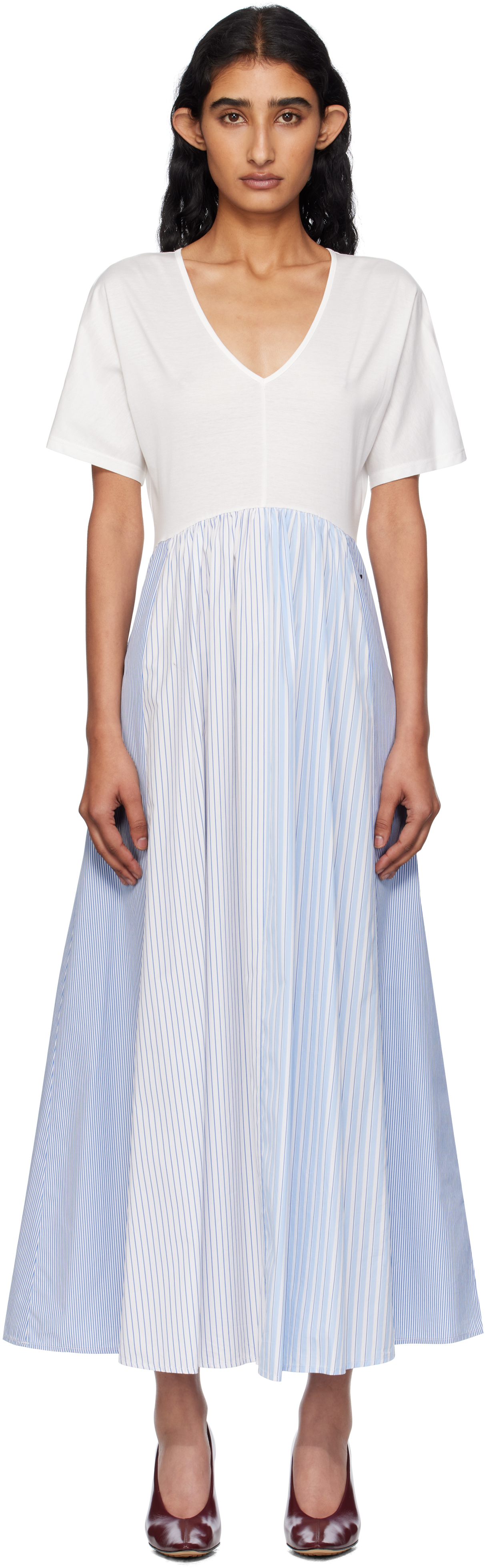 Weekend Max Mara White & Blue Bronzo Midi Dress In White