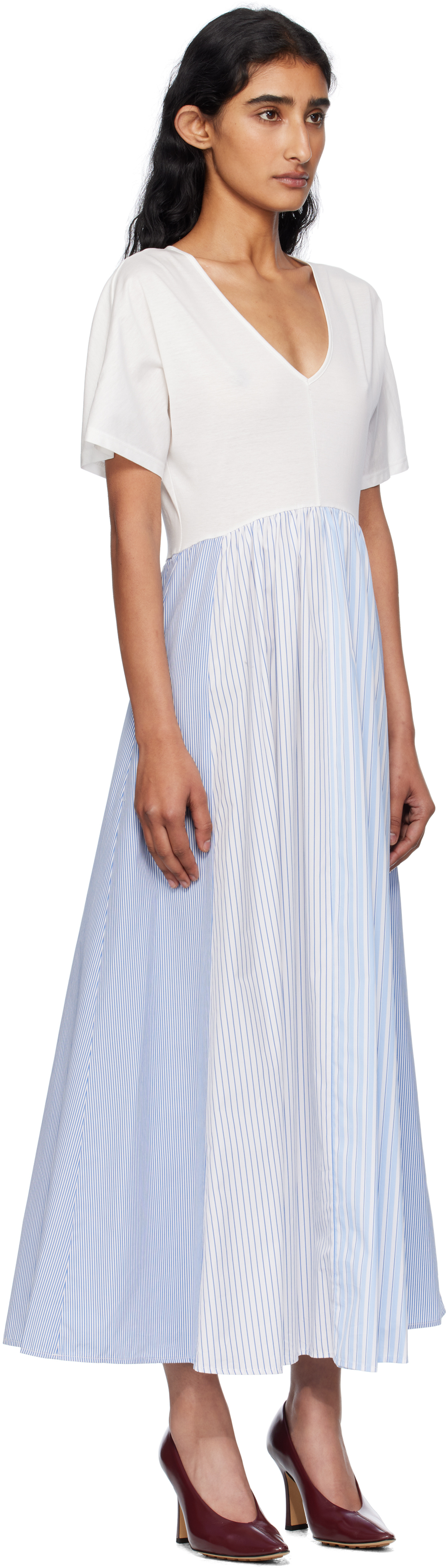 Weekend Max Mara White & Blue Bronzo Midi Dress In White