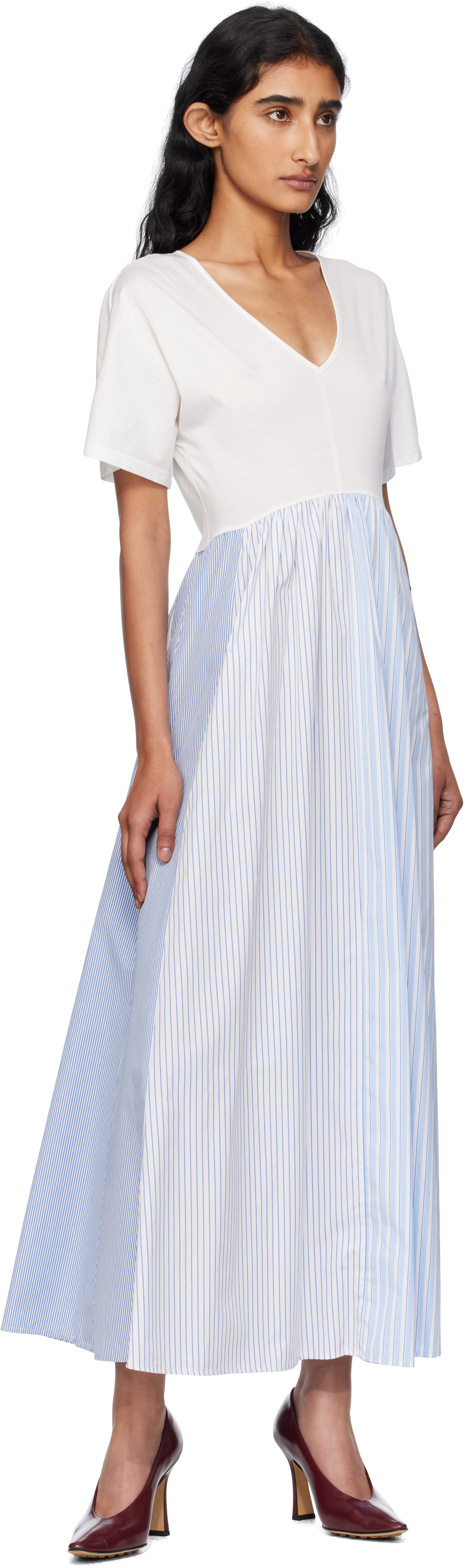 Weekend Max Mara White & Blue Bronzo Midi Dress In White