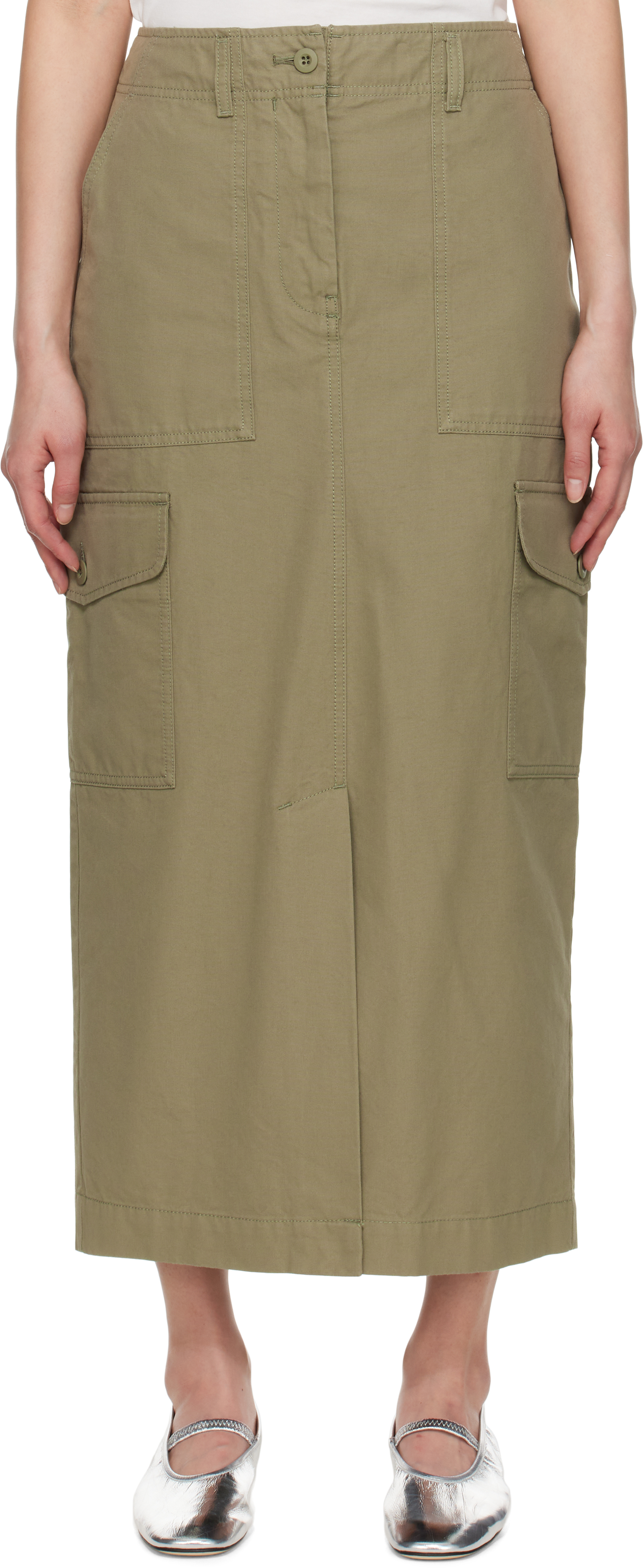 スカート WEEKEND MAX MARA Women Mid Skirts 2515101071600 002 Green Long skirt in cotton canvas, sage green | Weekend Max Mara