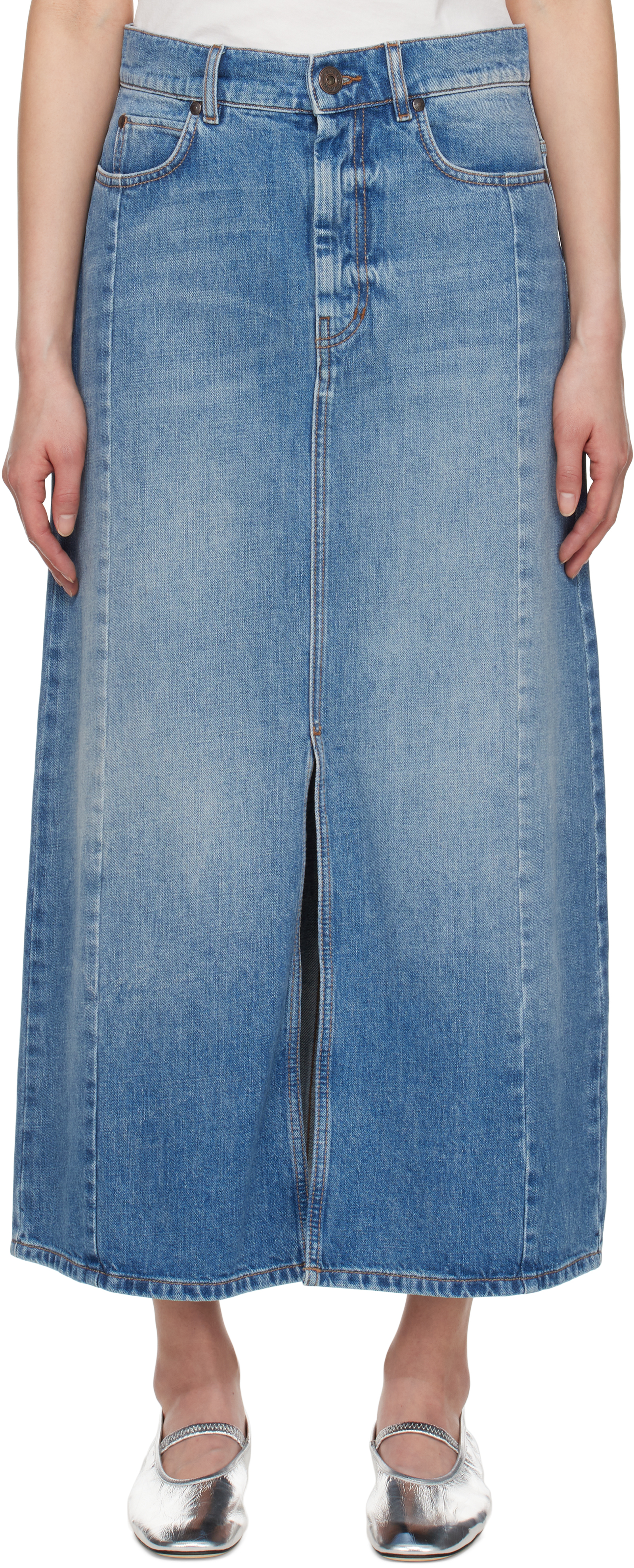 Blue Gesso Denim Midi Skirt