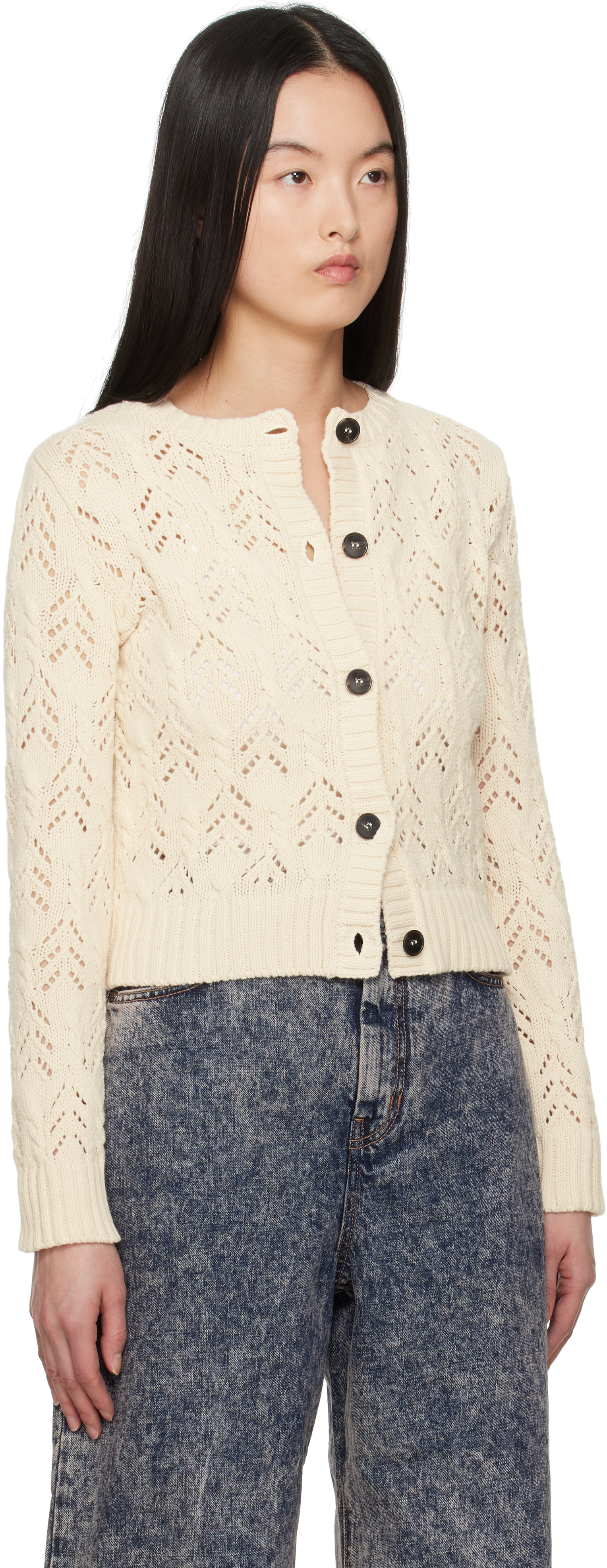 Weekend Max Mara Panaria Button-up Crewneck Cardigan In 001 Ecru