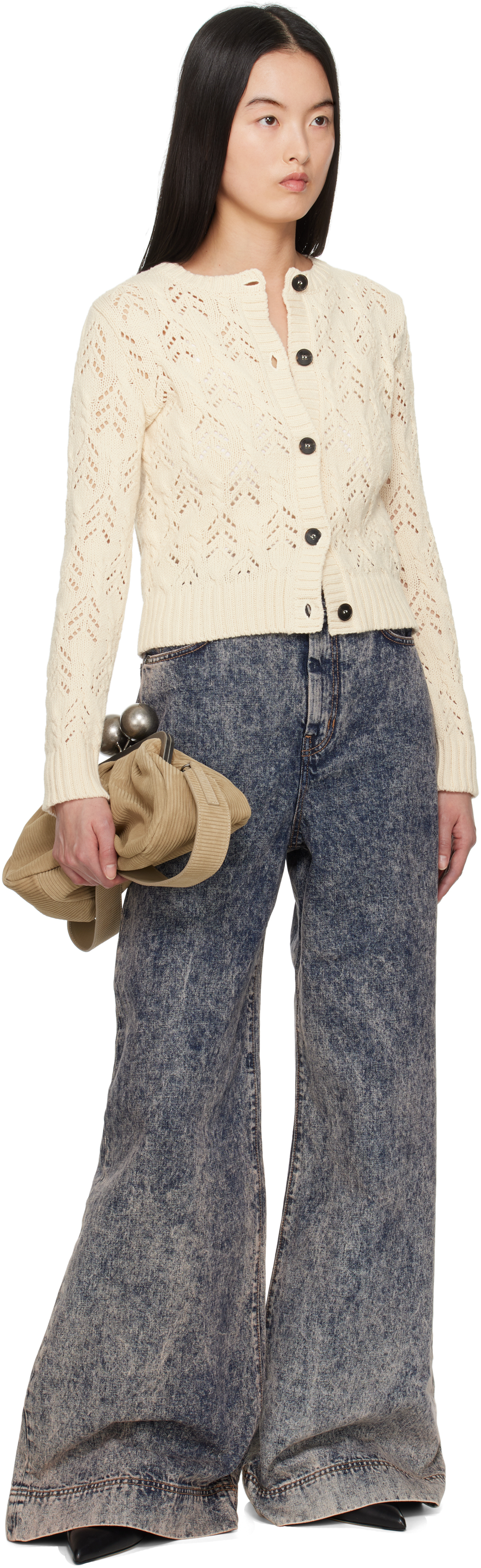 Weekend Max Mara Panaria Button-up Crewneck Cardigan In 001 Ecru