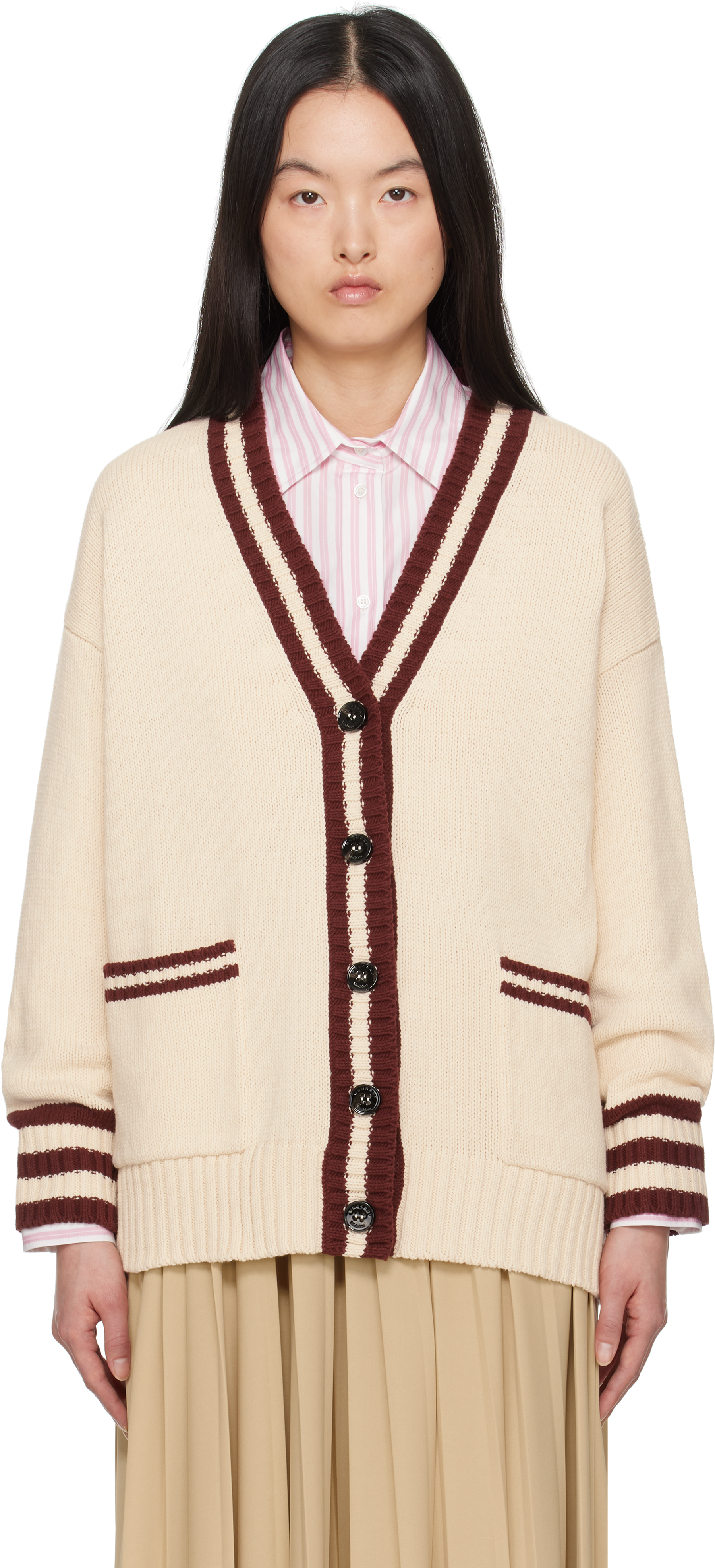 Off-White & Burgundy Vicolo Cardigan